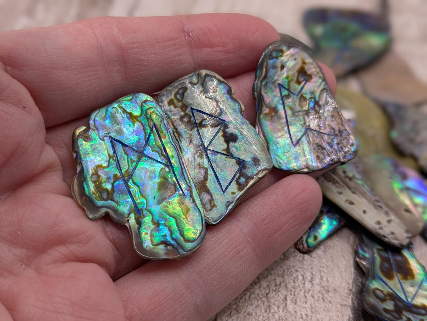 new Zealand rainbow pāua full elder furthark rune set.