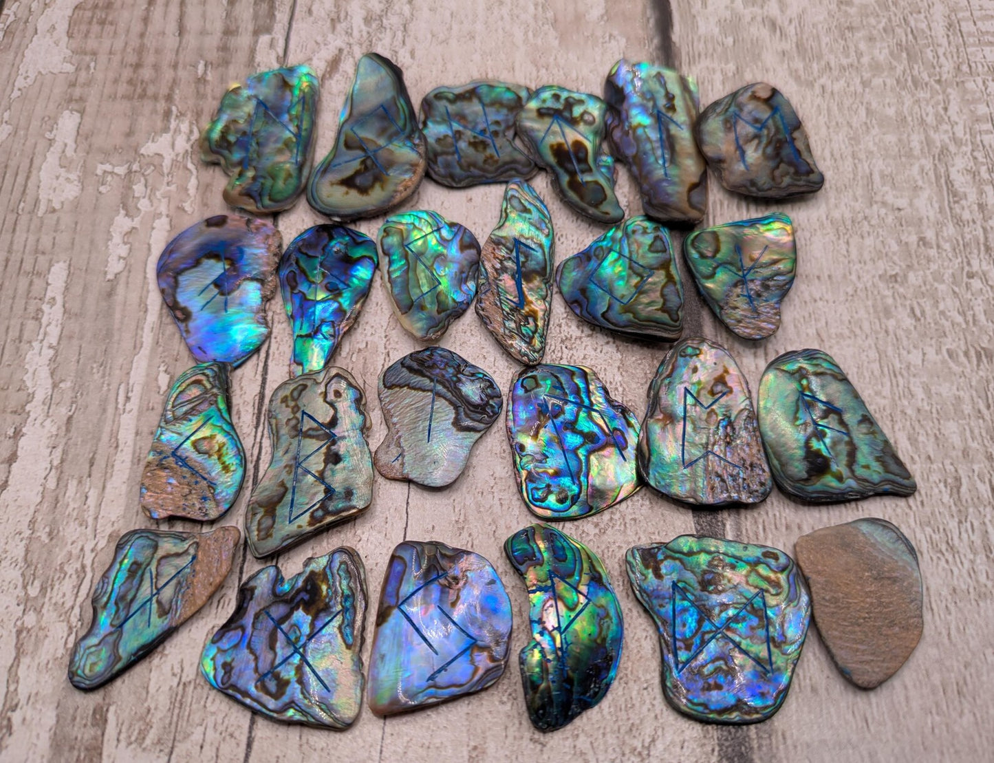 new Zealand rainbow pāua full elder furthark rune set.