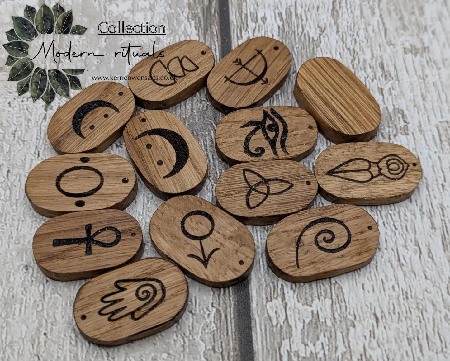 Oak wood cosmic goddess divination tiles base pack of 13.