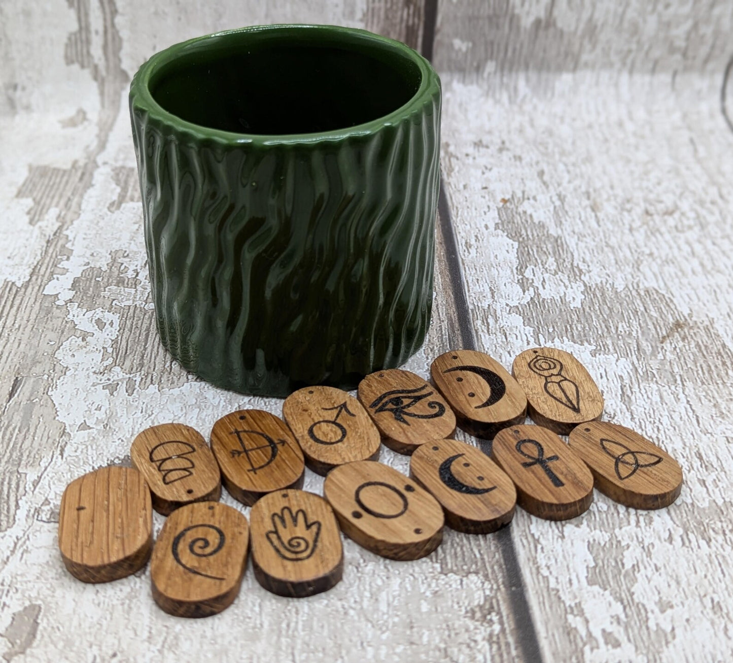 Oak wood cosmic goddess divination tiles base pack of 13.