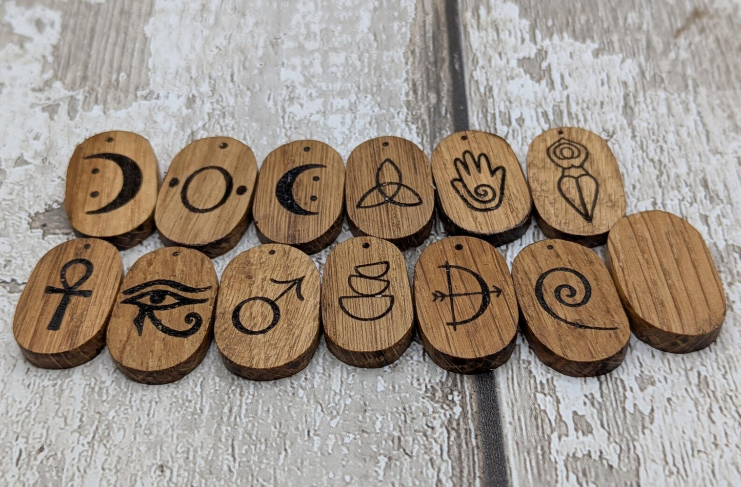 Oak wood cosmic goddess divination tiles base pack of 13.