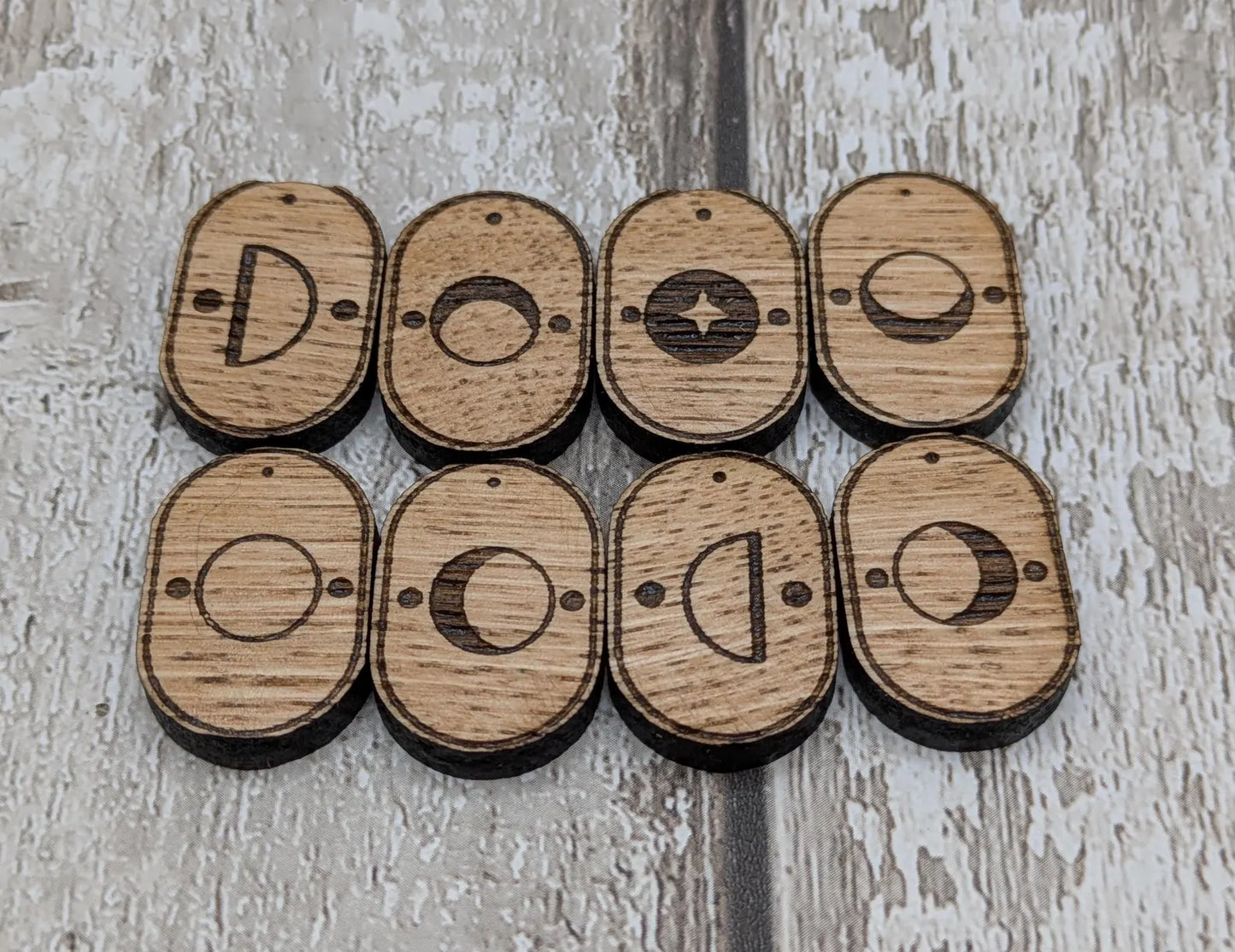 Set of 8 oak wood moon glyph tiles expansion pack for divination readings.