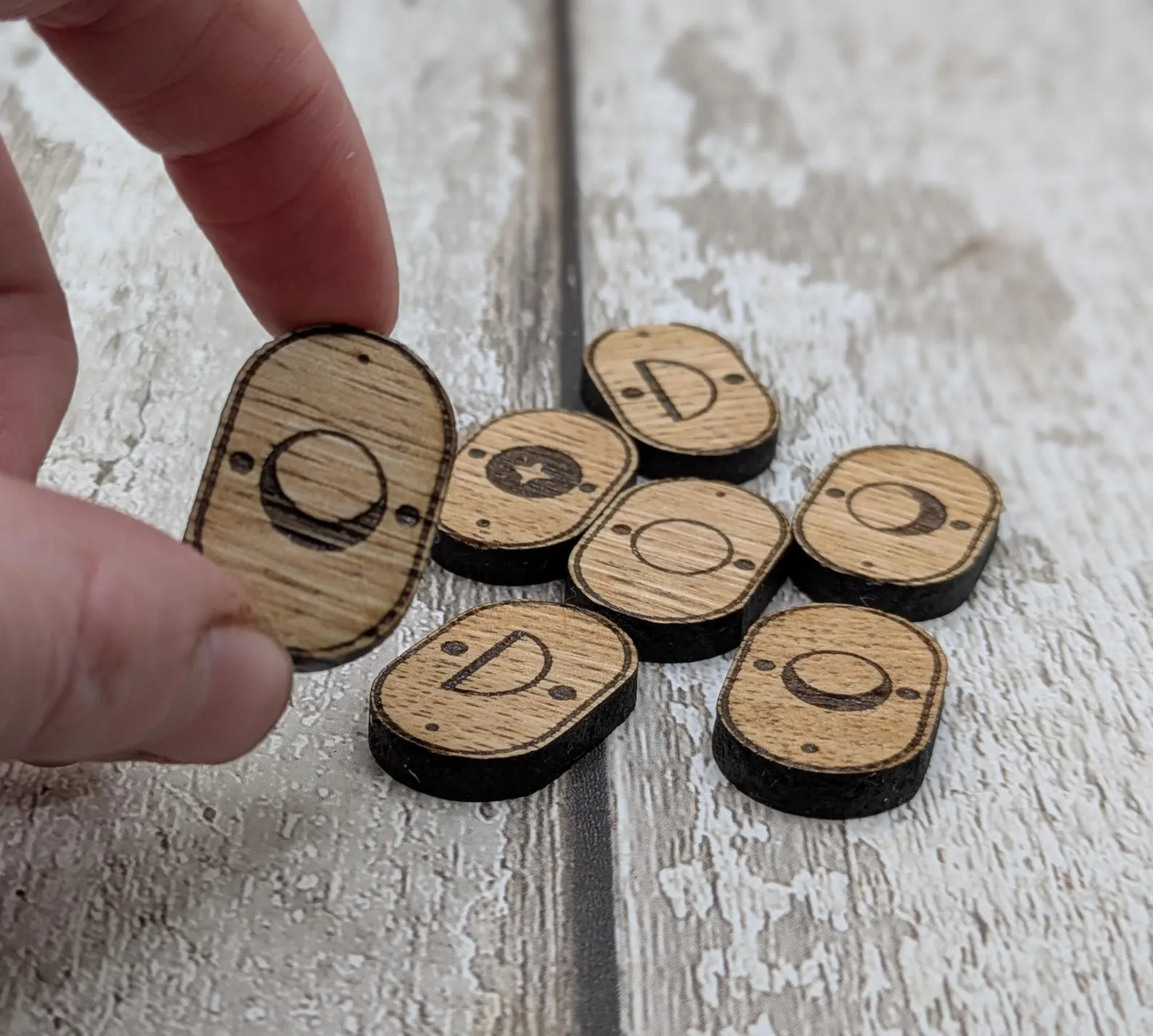 Set of 8 oak wood moon glyph tiles expansion pack for divination readings.