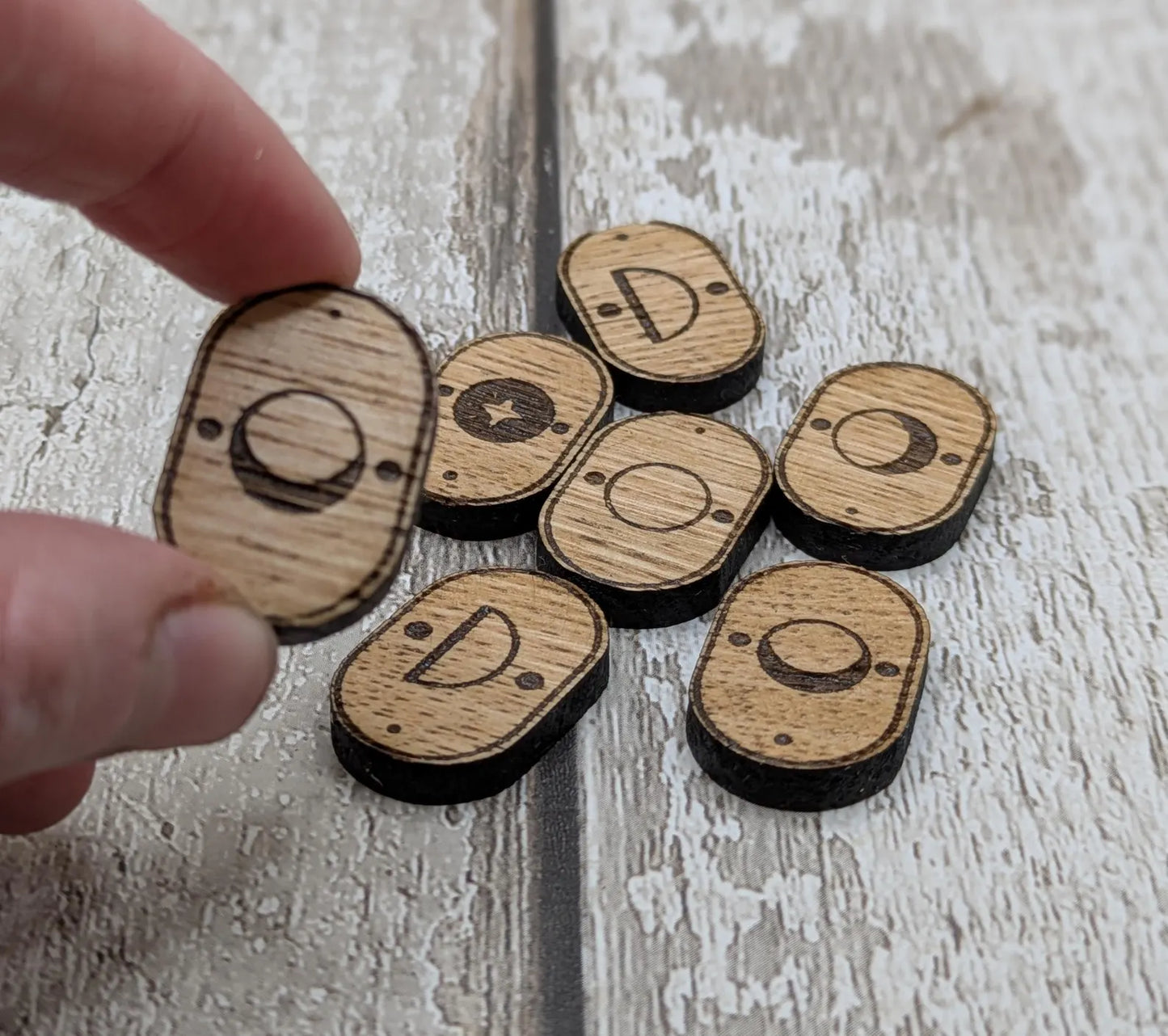Set of 8 oak wood moon glyph tiles expansion pack for divination readings.