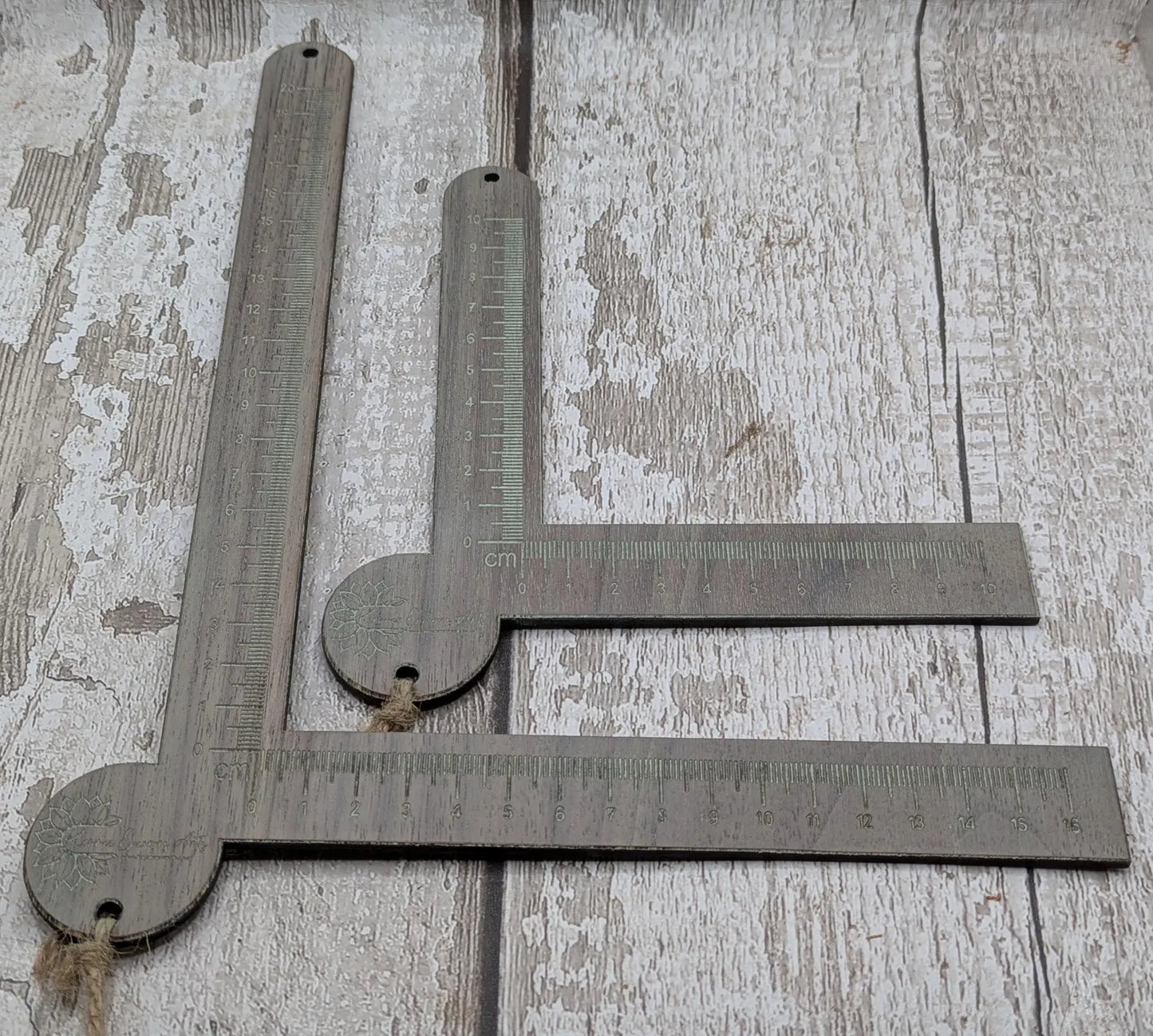 Branded corner rulers, two sizes Walnut wood, photography light box tools.