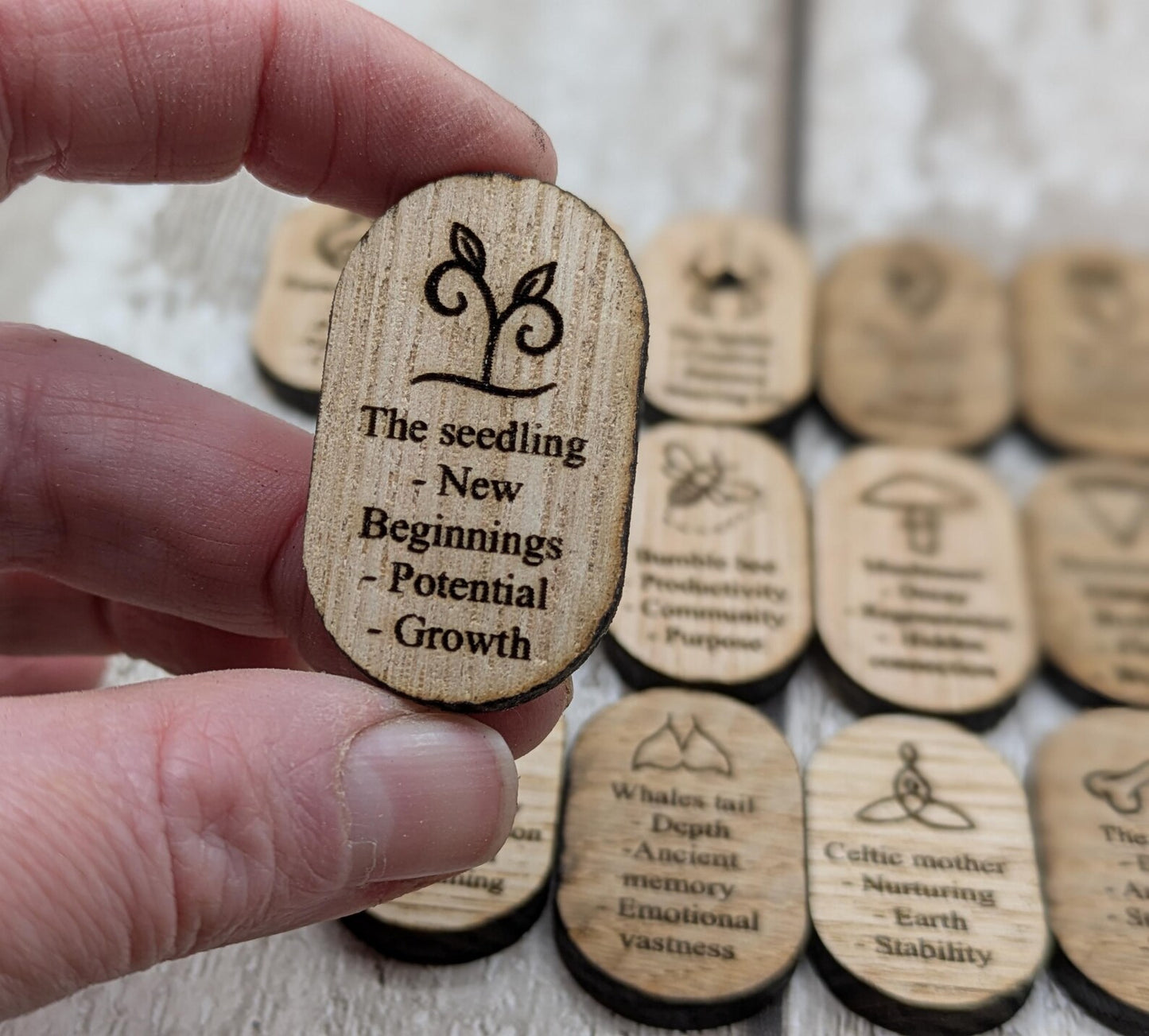 Sweet chestnut and oak wooden earthly goddess beginners tile set.