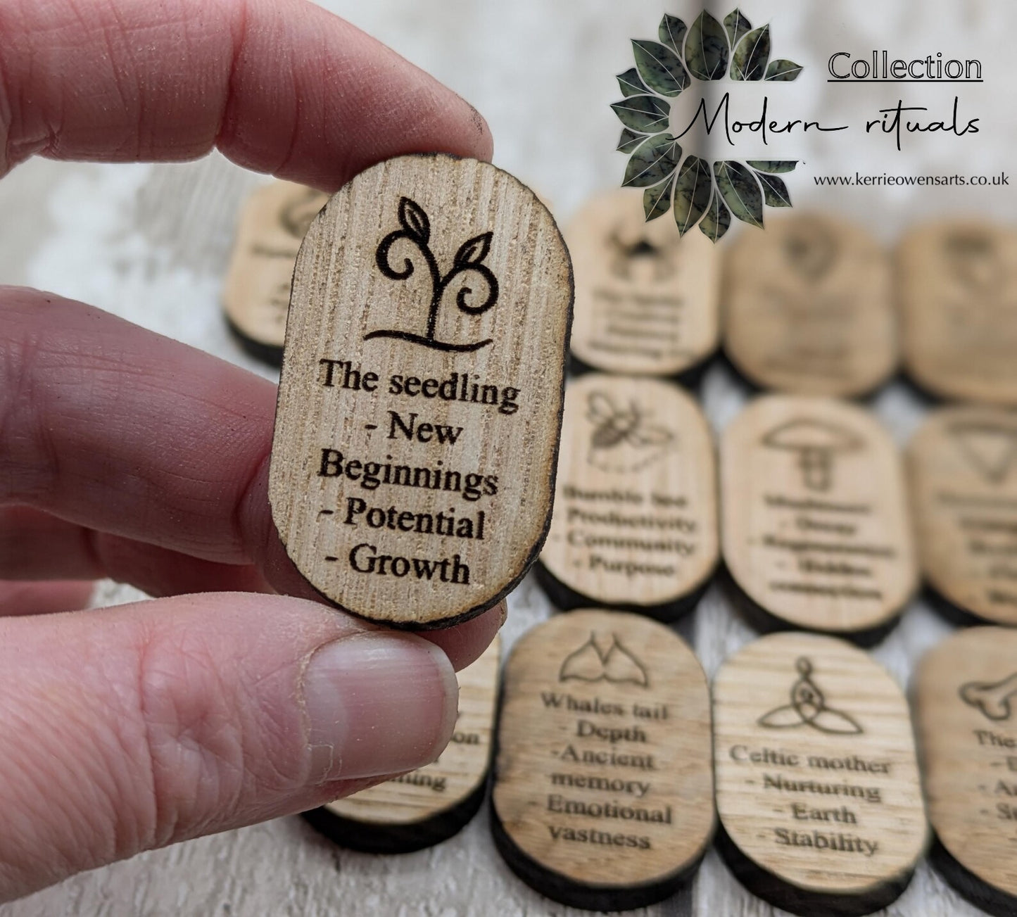 Wooden Oracle Tile Deck, Custom Engraved Symbols, Choose Your Wood