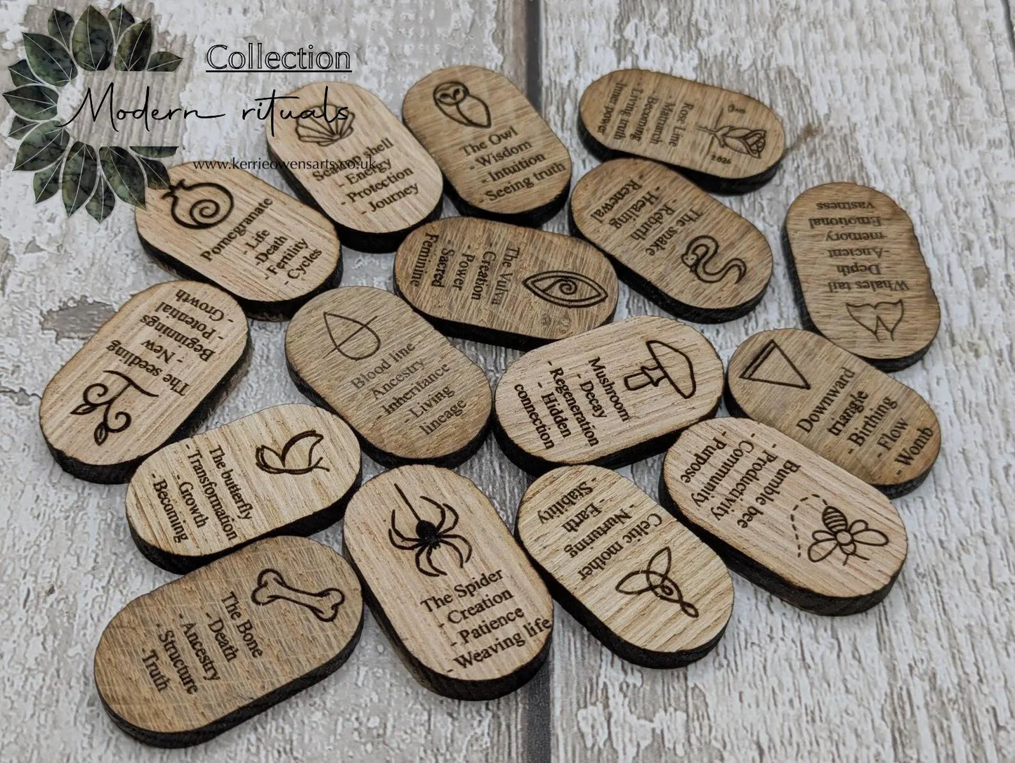 Sweet chestnut and oak wooden earthly goddess beginners tile set.
