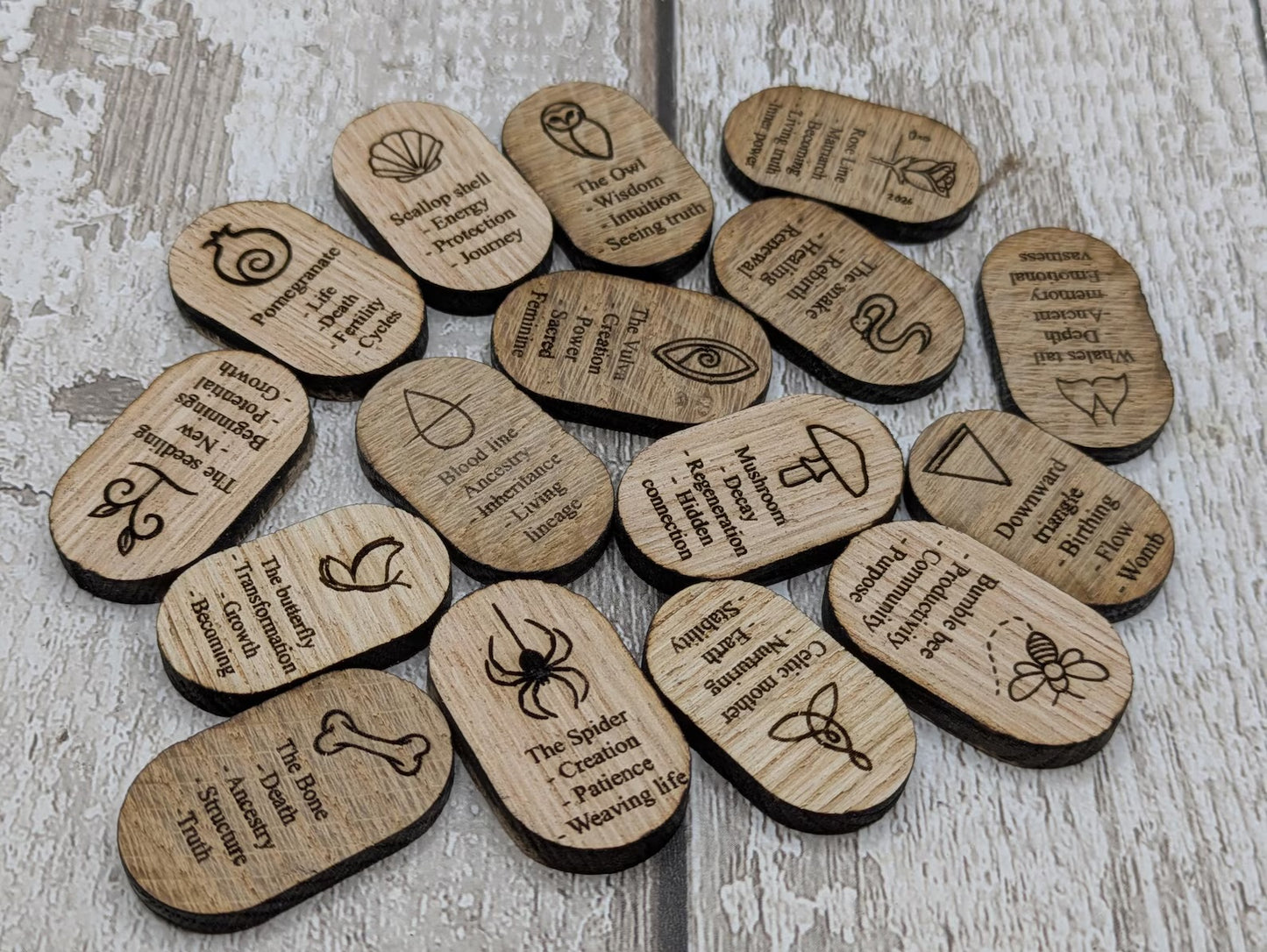 Sweet chestnut and oak wooden earthly goddess beginners tile set.