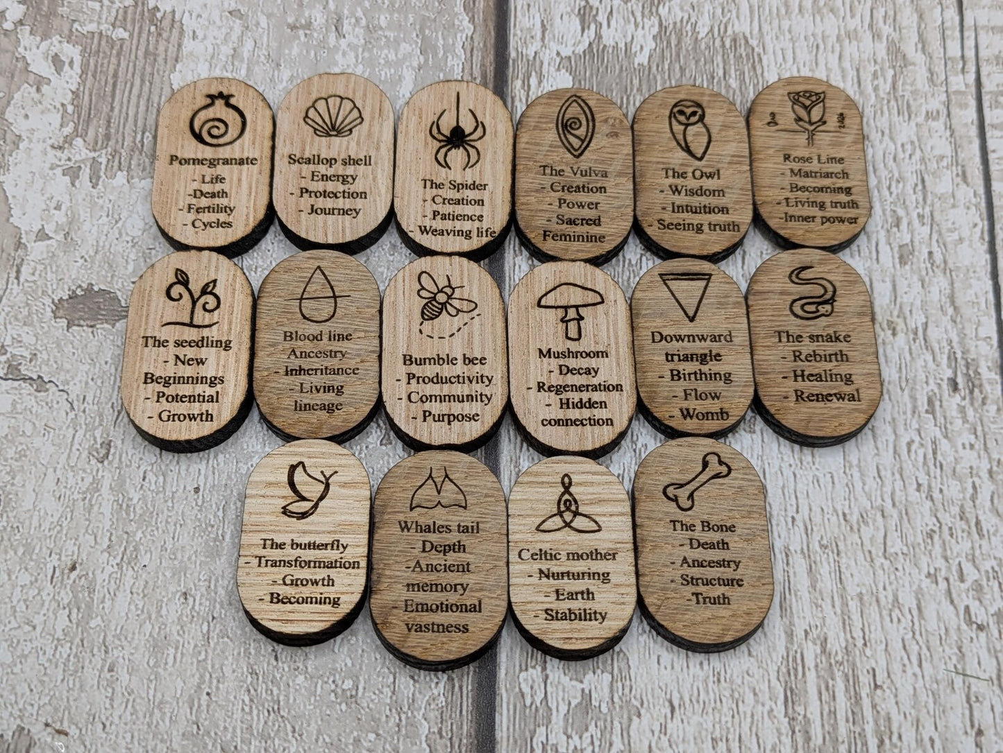 Wooden Oracle Tile Deck, Custom Engraved Symbols, Choose Your Wood