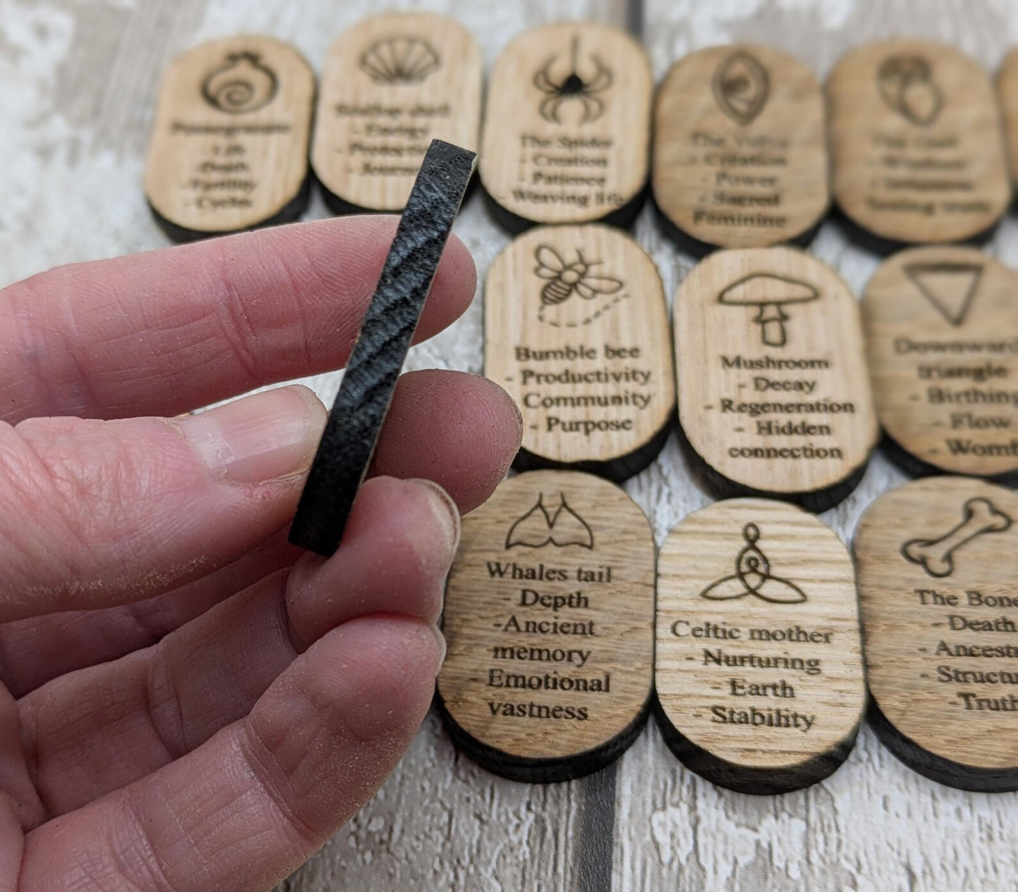 Sweet chestnut and oak wooden earthly goddess beginners tile set.