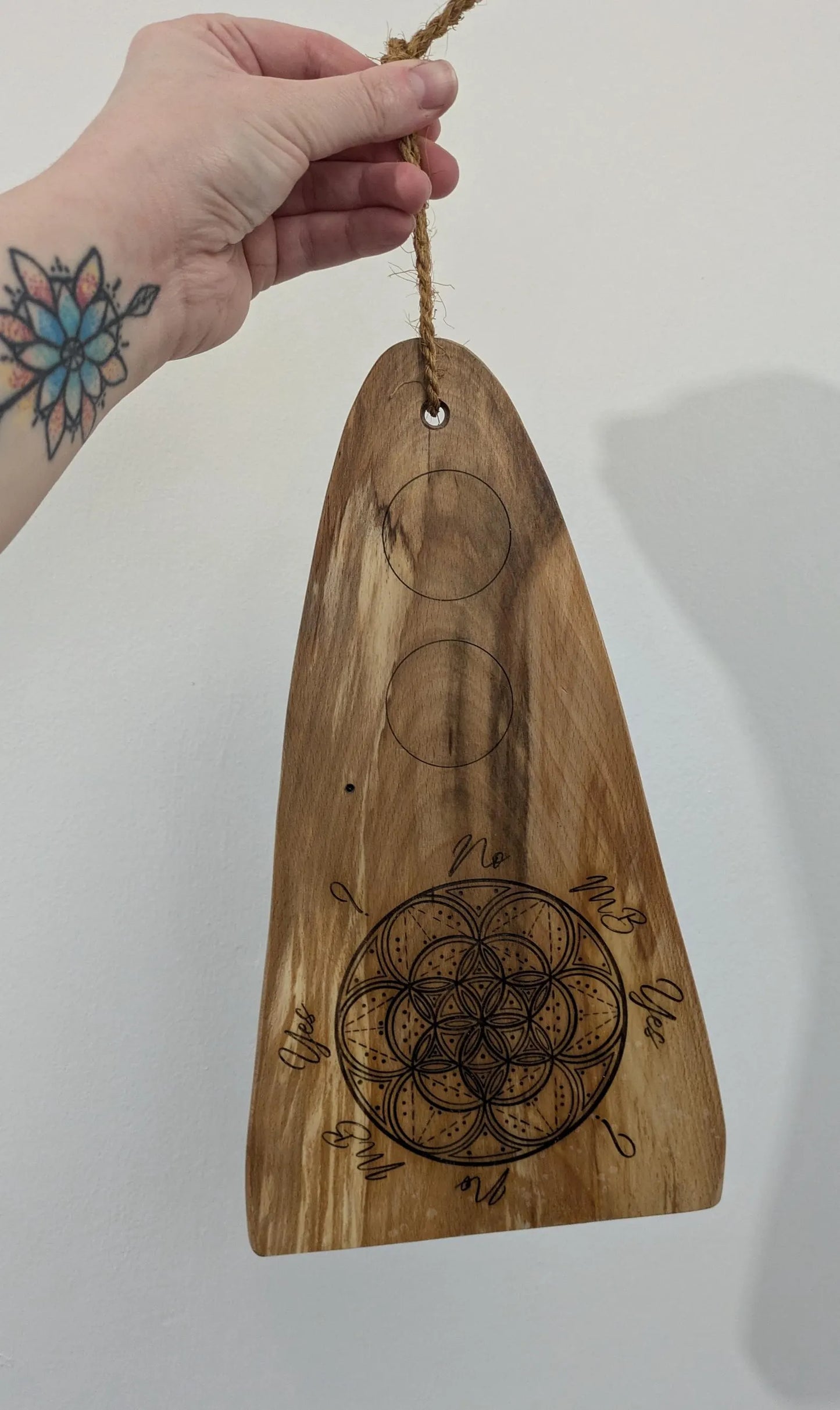 Wooden geometric mini altar dowsing board, laser printer, travel, t8me house friendly.