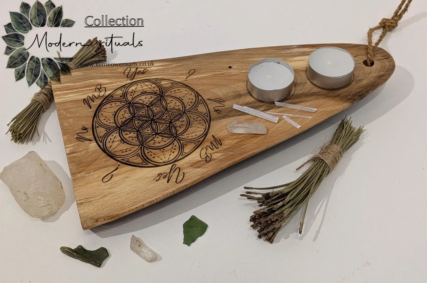 Wooden geometric mini altar dowsing board, laser printer, travel, t8me house friendly.