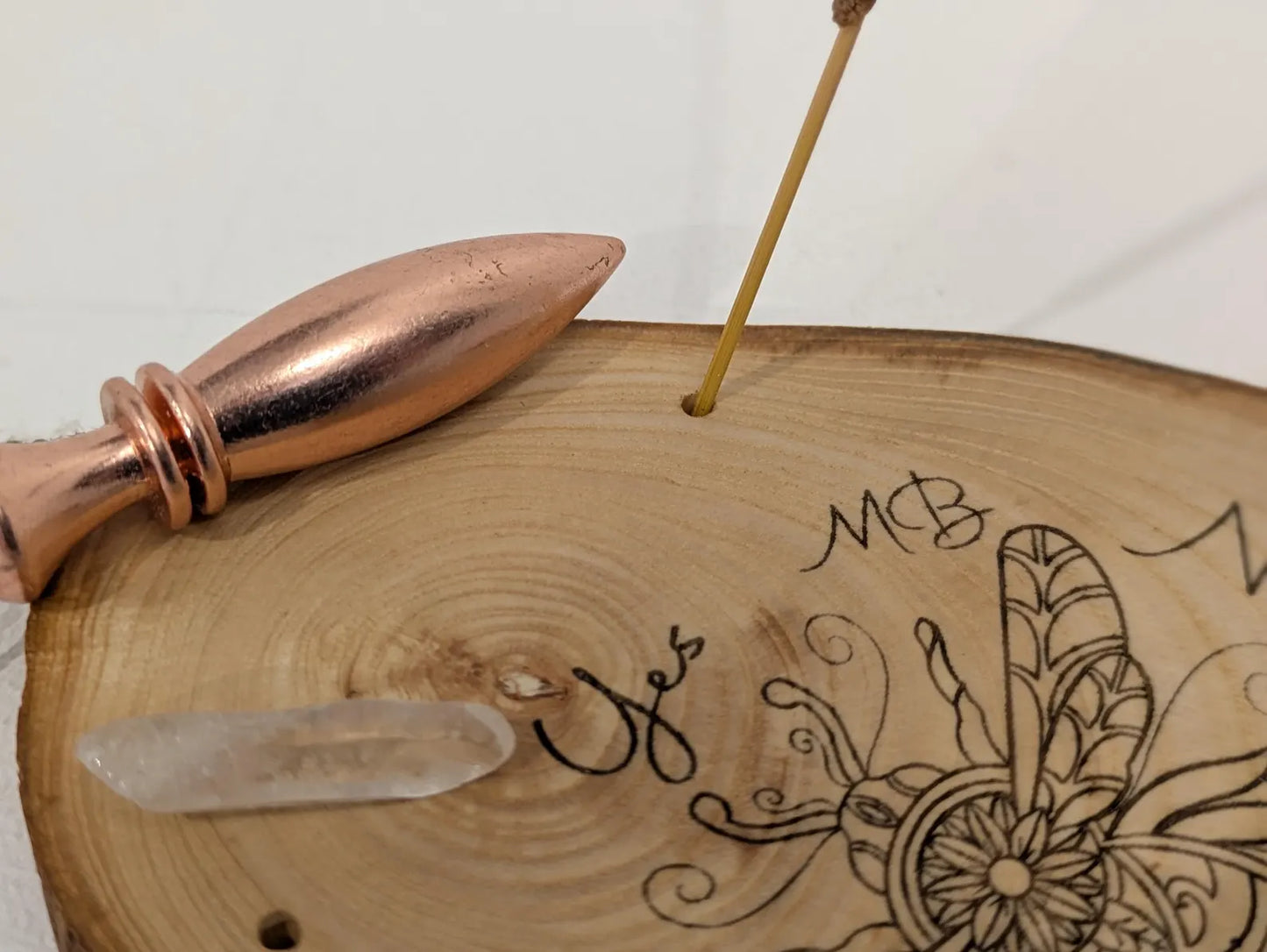 Ash wood hanging gilded bumble bee laser printed pendulum board.