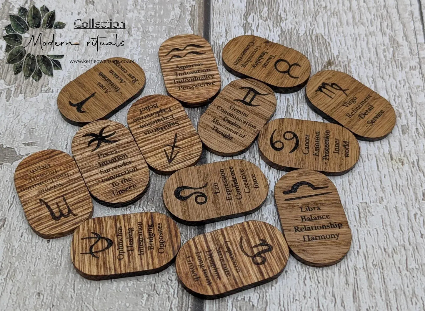 Sweet chestnut wooden zodiac wooden tile rune beginners set.