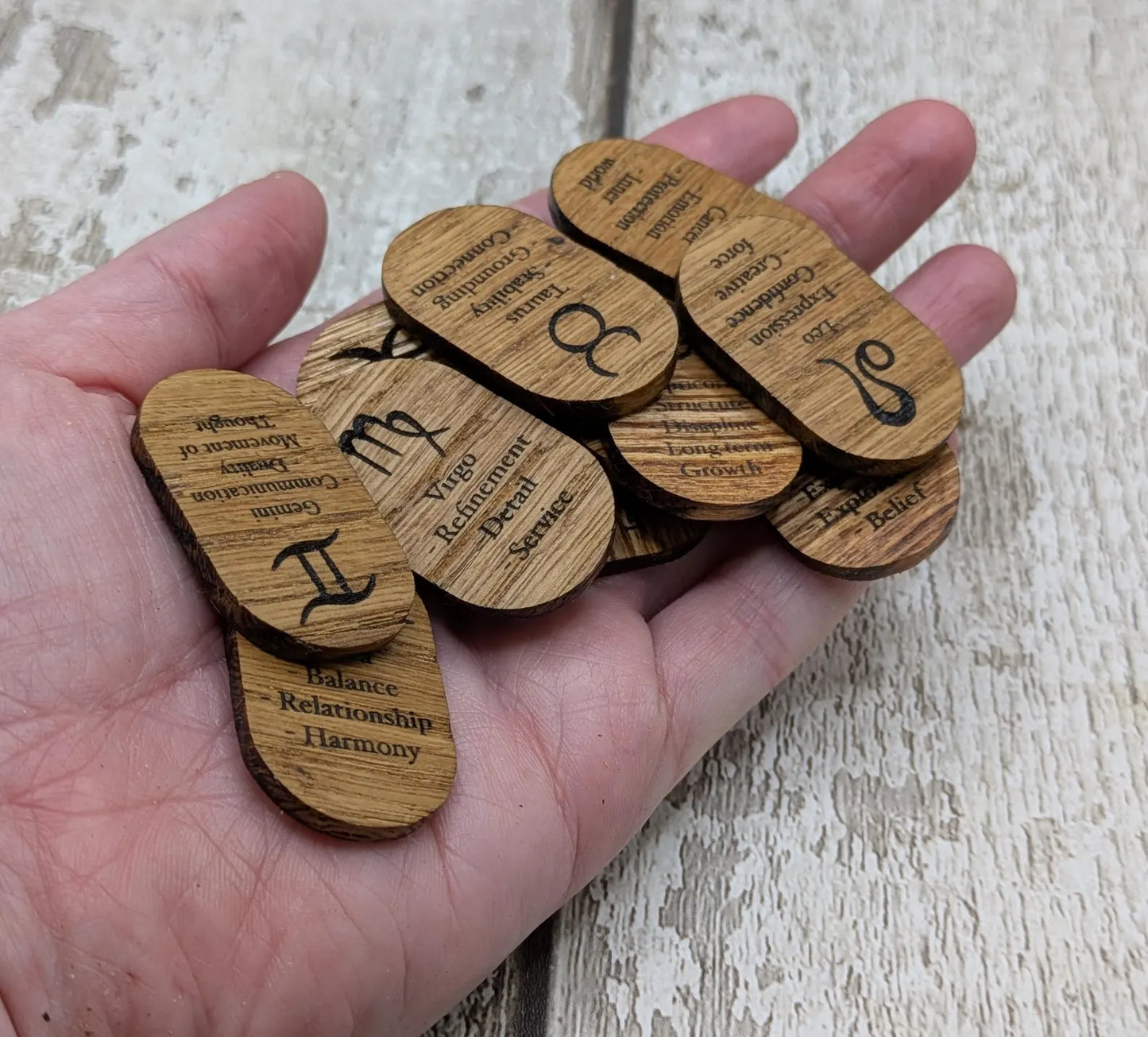 Sweet chestnut wooden zodiac wooden tile rune beginners set.