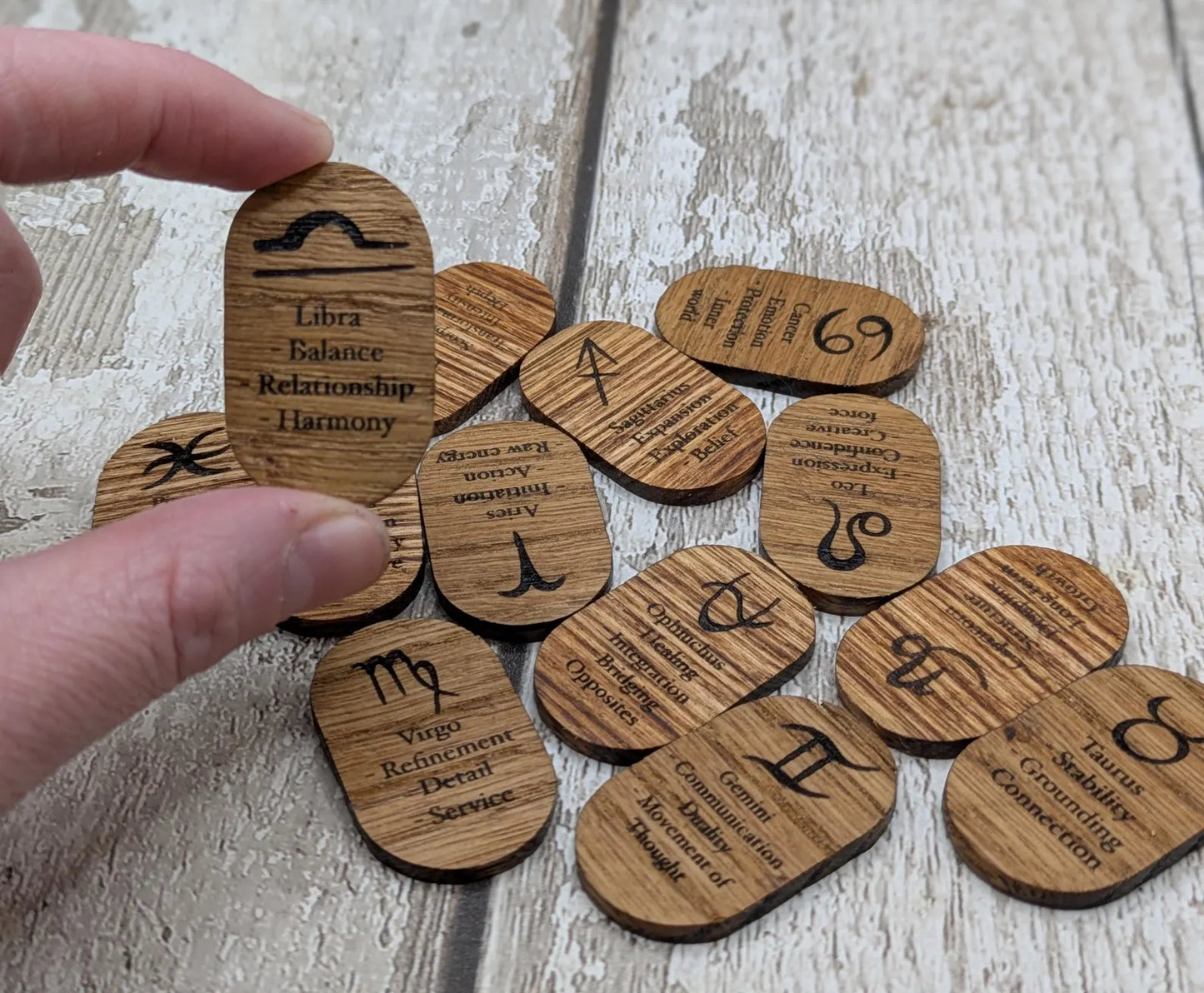 Sweet chestnut wooden zodiac wooden tile rune beginners set.