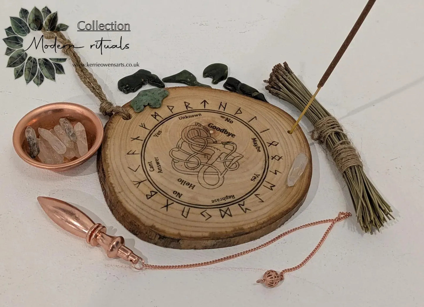 Ash wood hanging Norse pendulum and rune board.