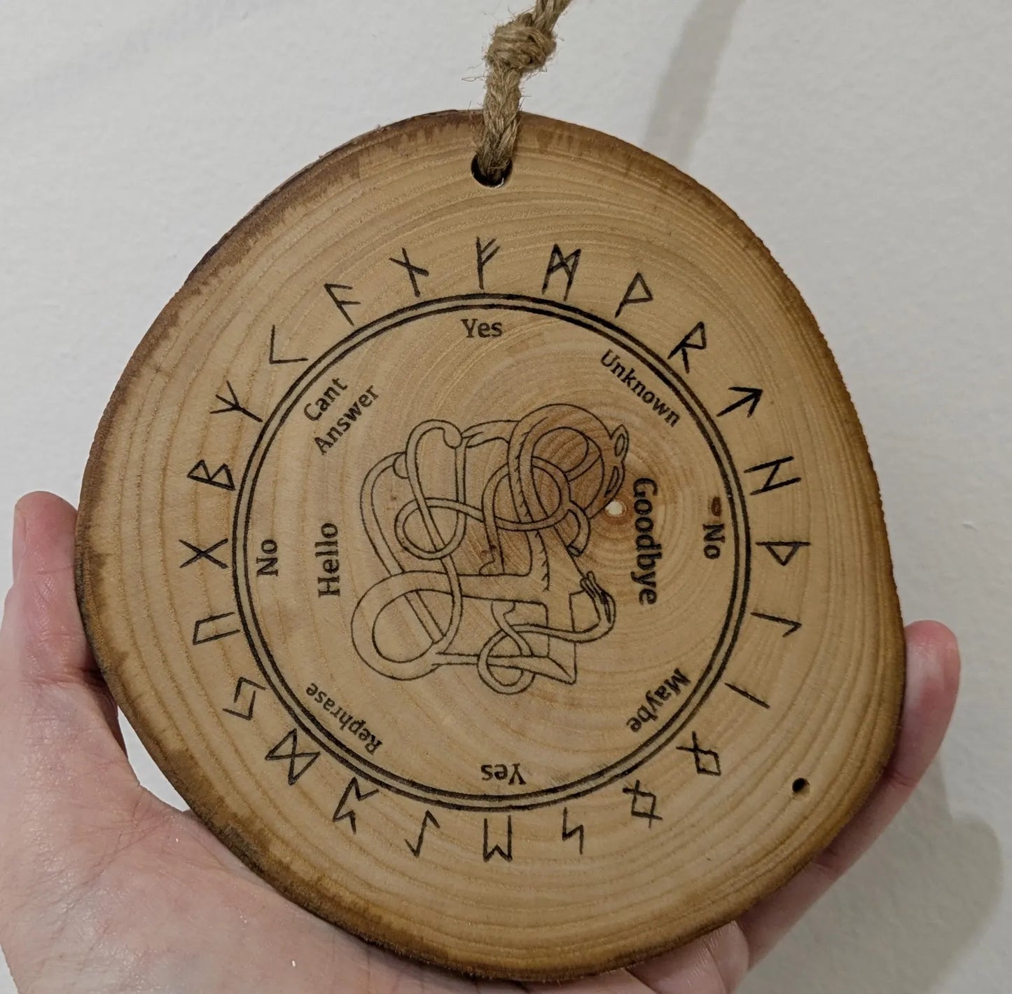 Ash wood hanging Norse pendulum and rune board.
