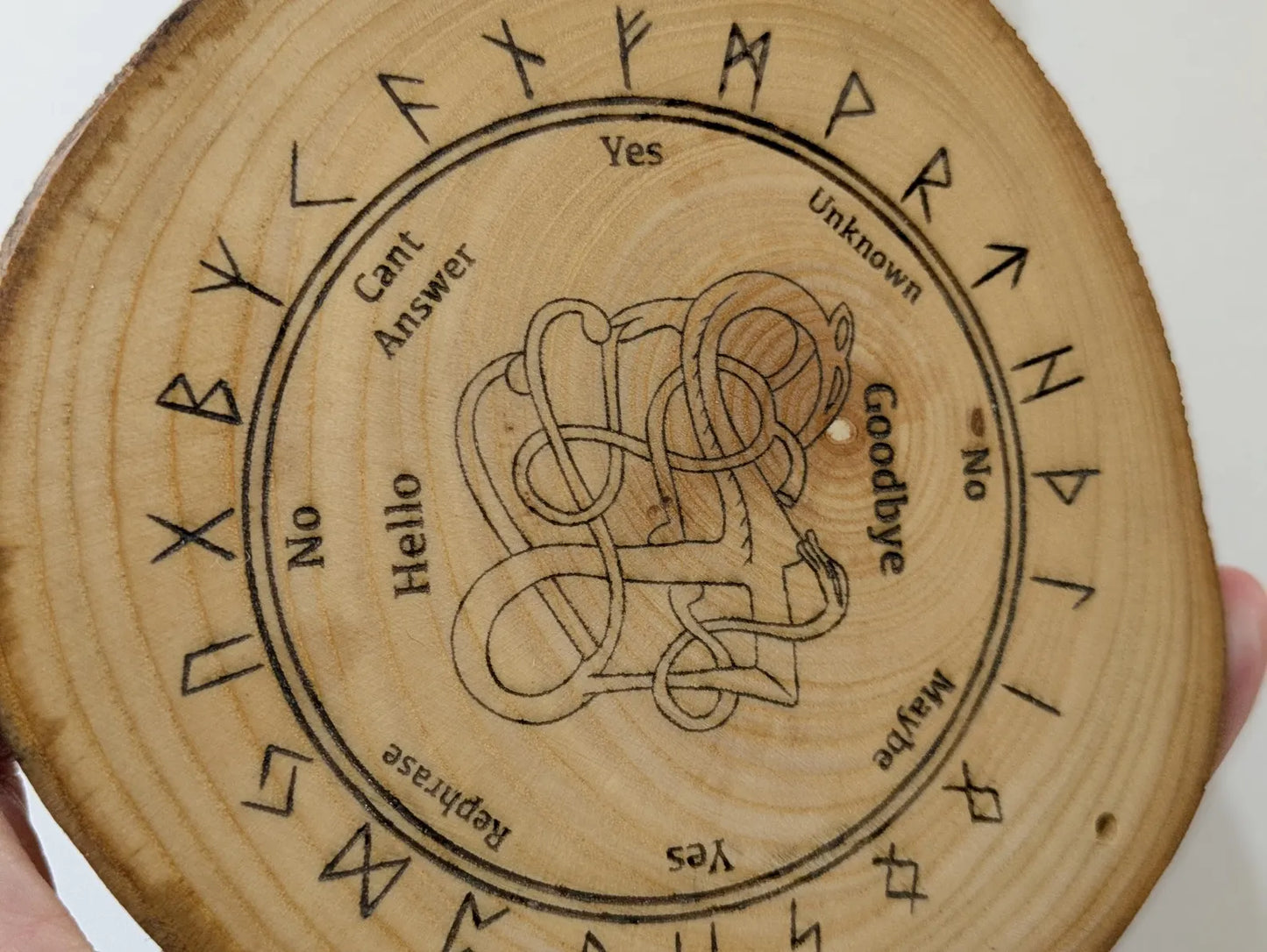 Ash wood hanging Norse pendulum and rune board.