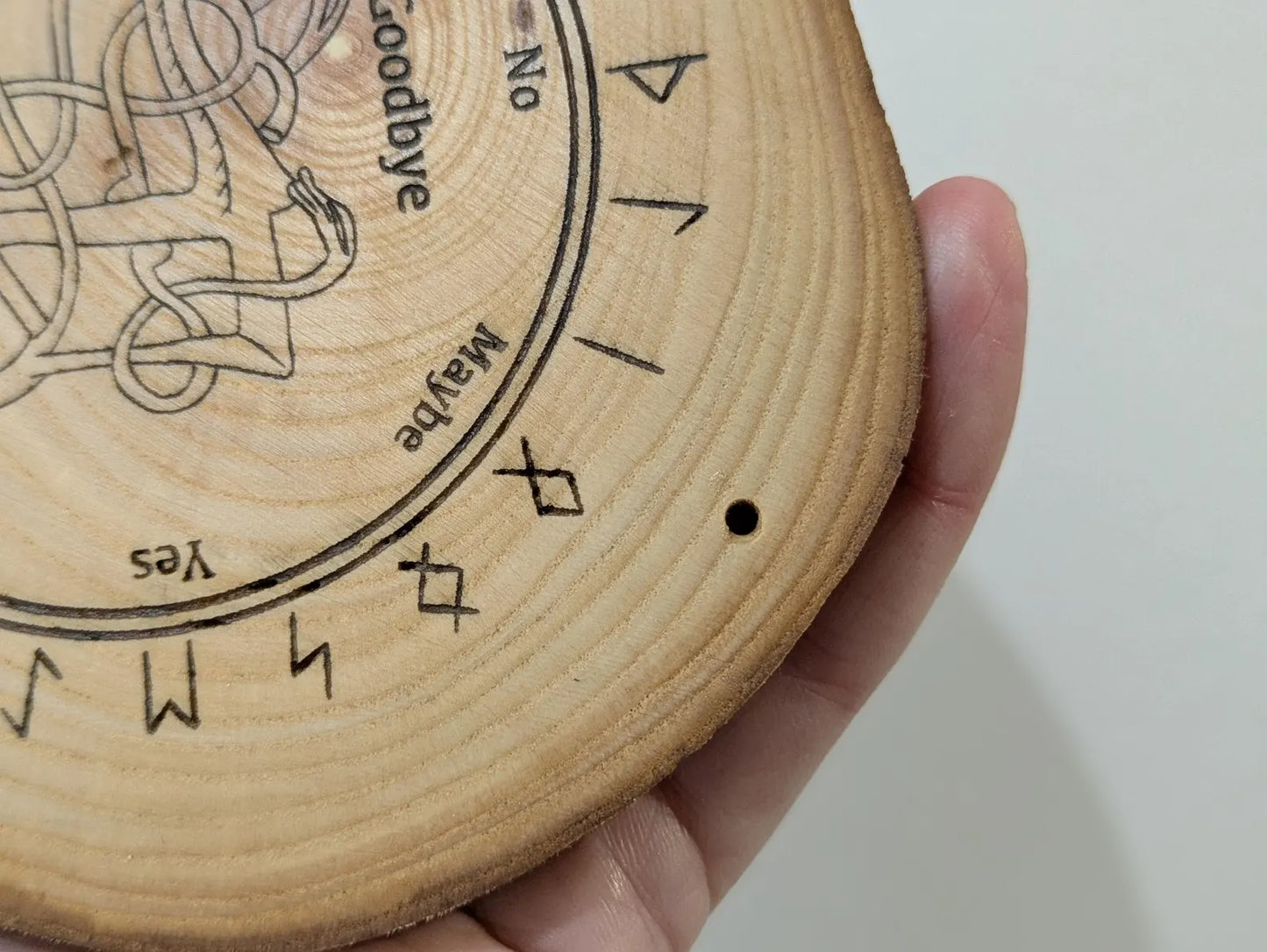 Ash wood hanging Norse pendulum and rune board.