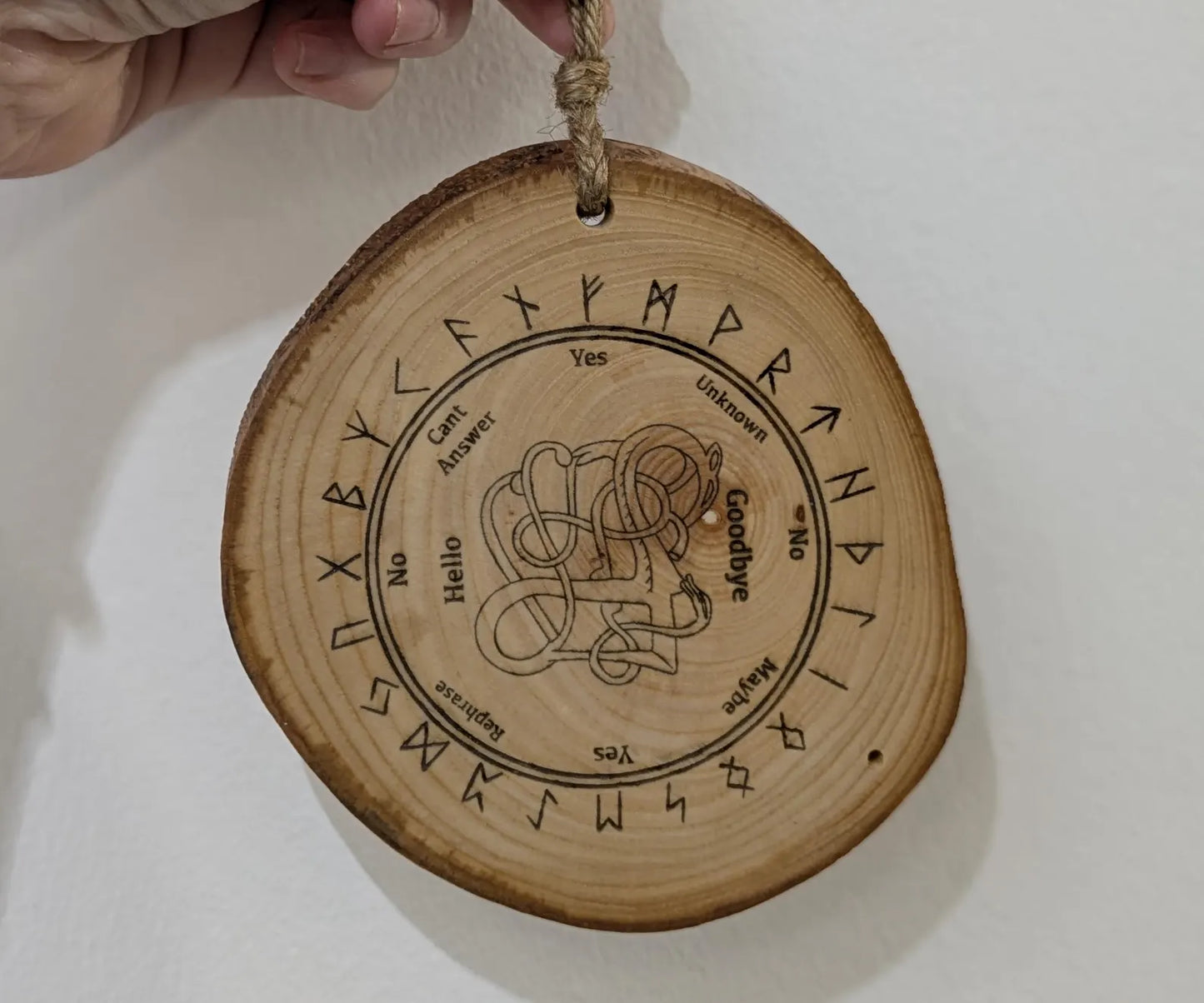 Ash wood hanging Norse pendulum and rune board.