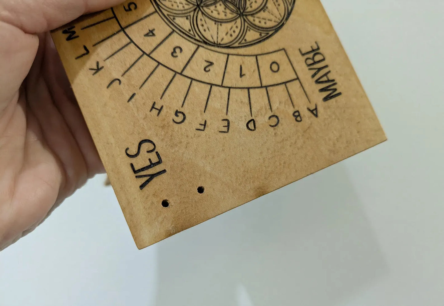 Lime wood hanging Alphabet dowsing pendulum board.