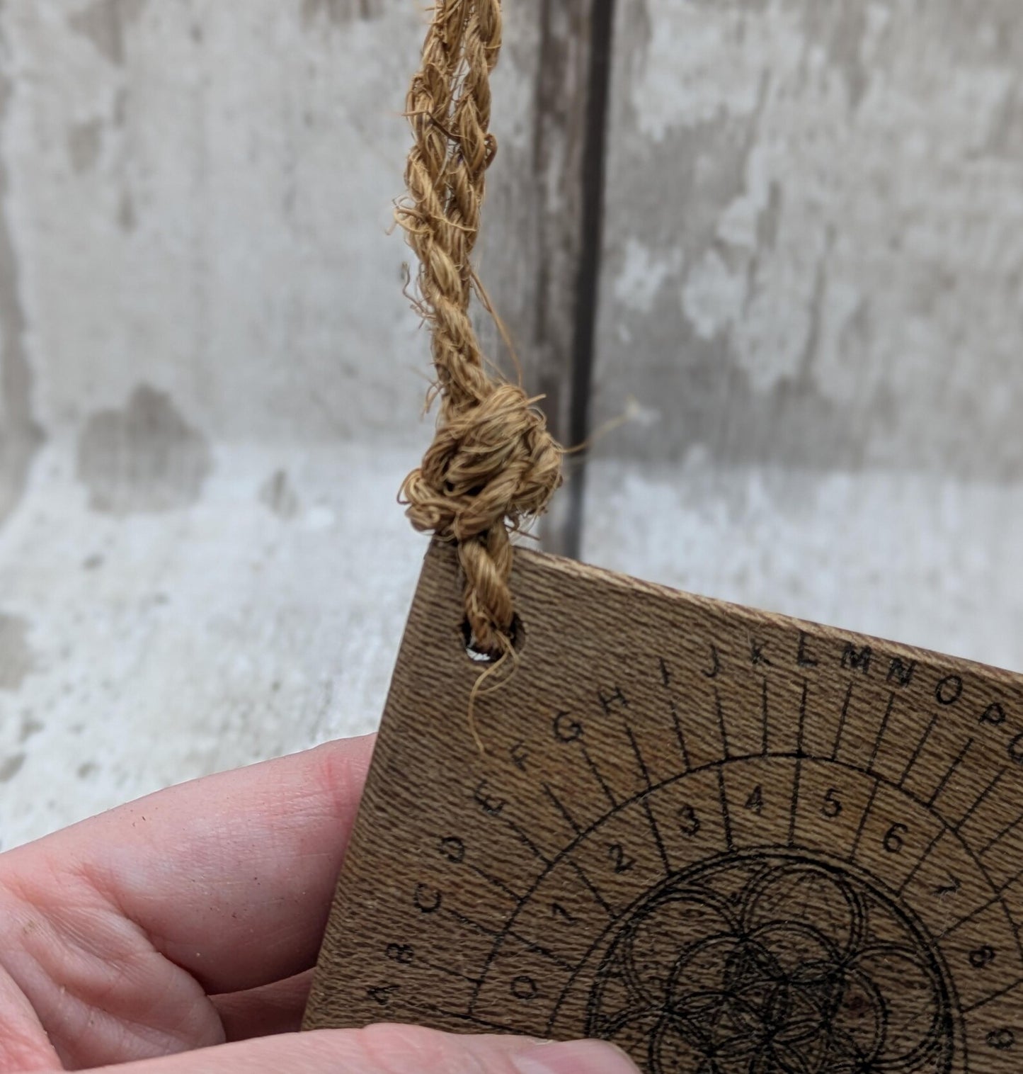 Lace wood mini pocket sized alphabet dowsing board with waney edge.