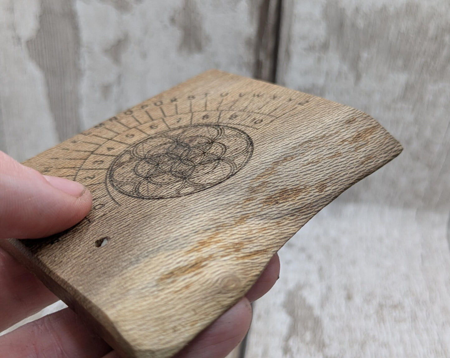 Lace wood mini pocket sized alphabet dowsing board with waney edge.