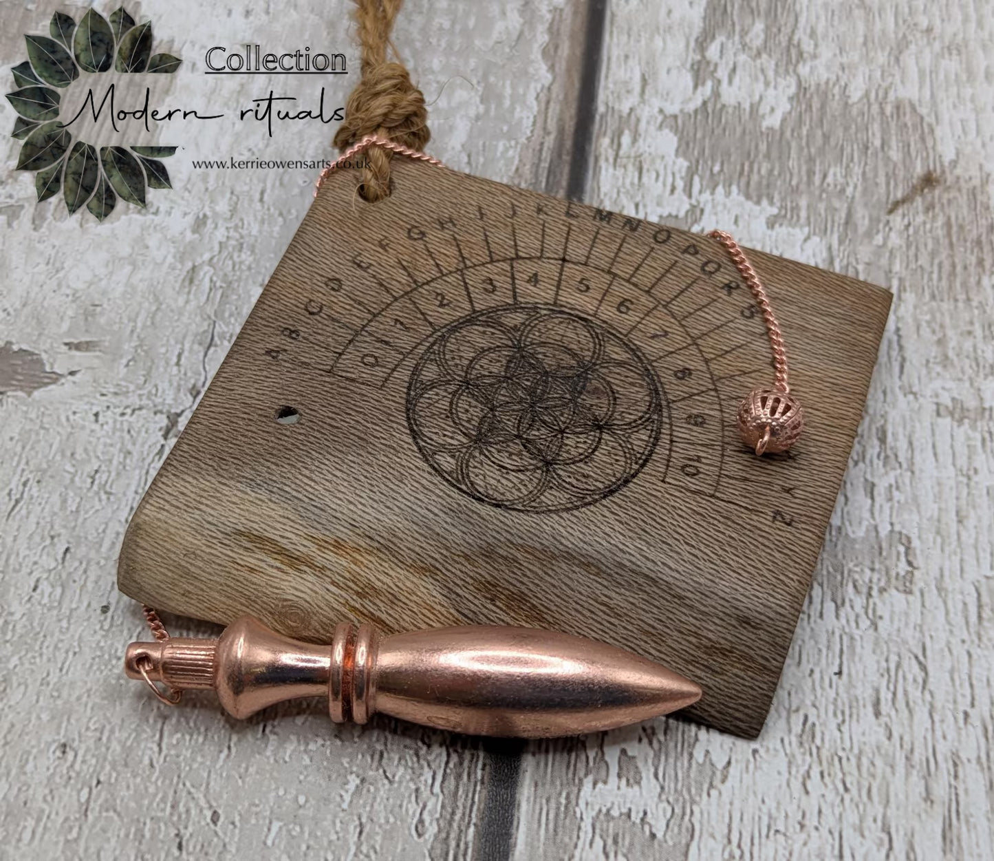 Lace wood mini pocket sized alphabet dowsing board with waney edge.