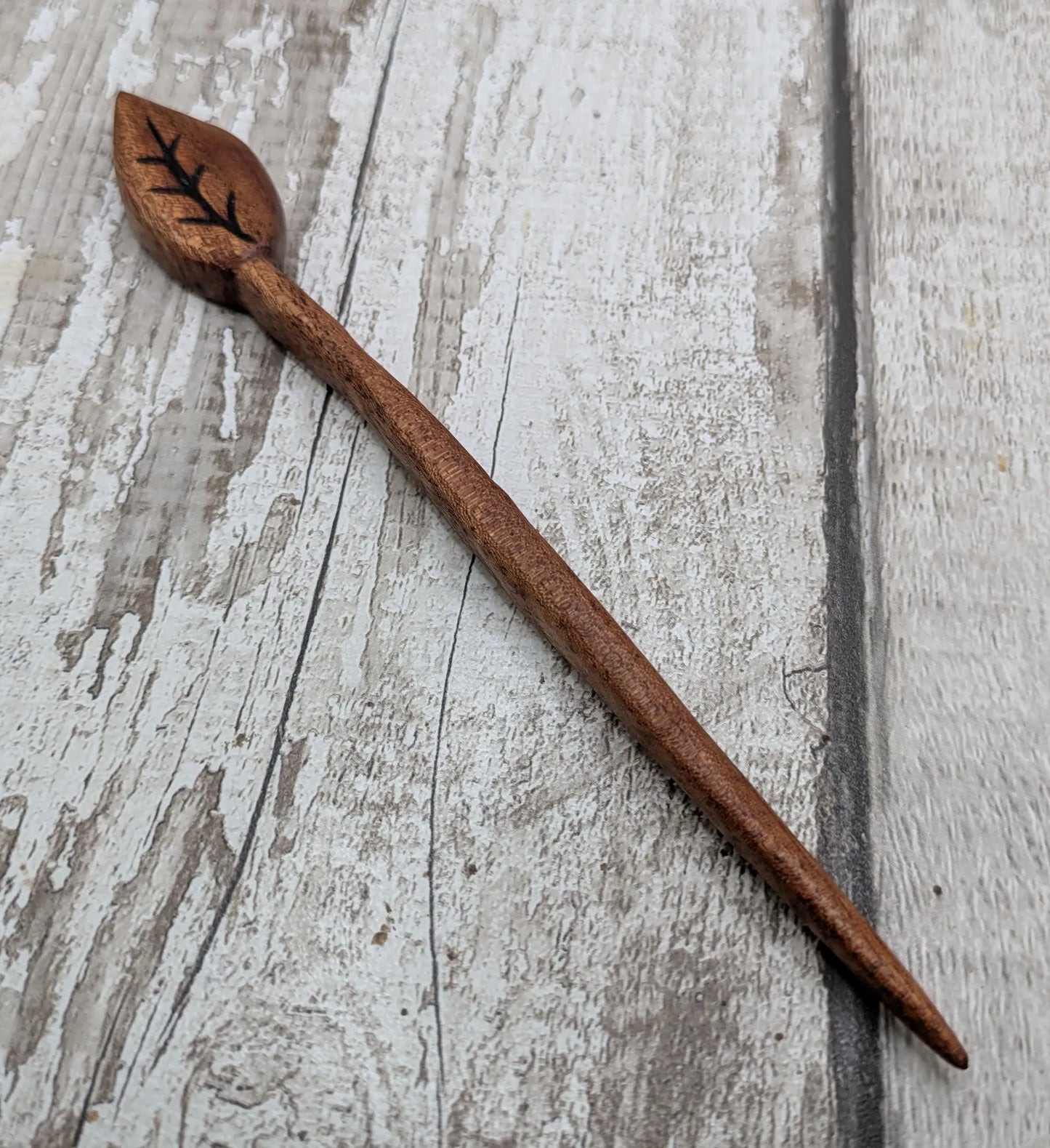 Sepele mahogany leaf hair stick.