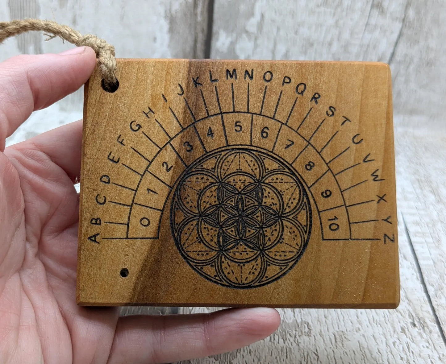 Alder board alphabet dowsing pendulum board.
