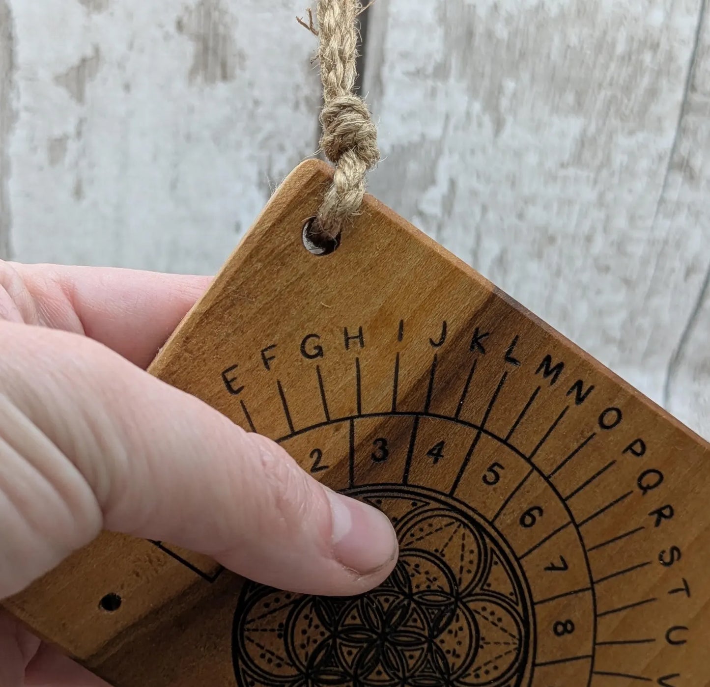 Alder board alphabet dowsing pendulum board.