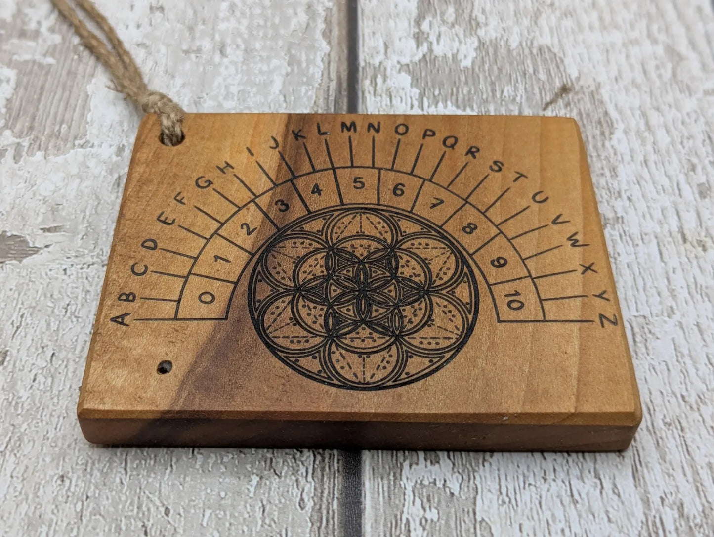 Alder board alphabet dowsing pendulum board.