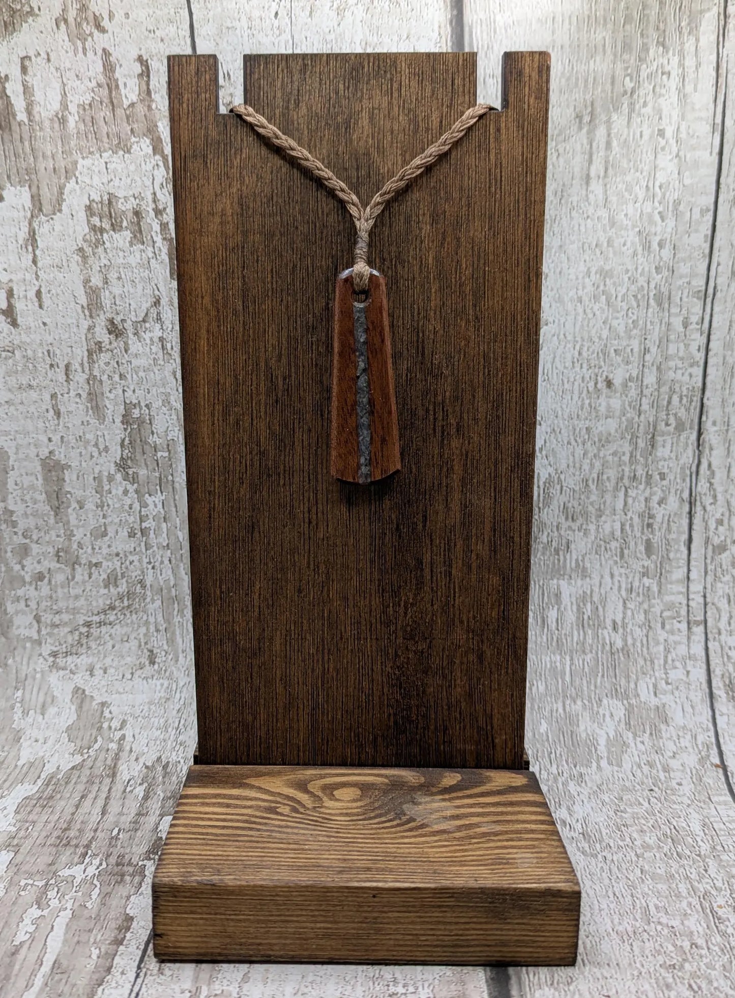 Made to order Sepele mahogany roimata teardrop pendant with blue kyanite inlay.