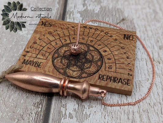Lace wood mini pocket sized pendulum dowsing board.