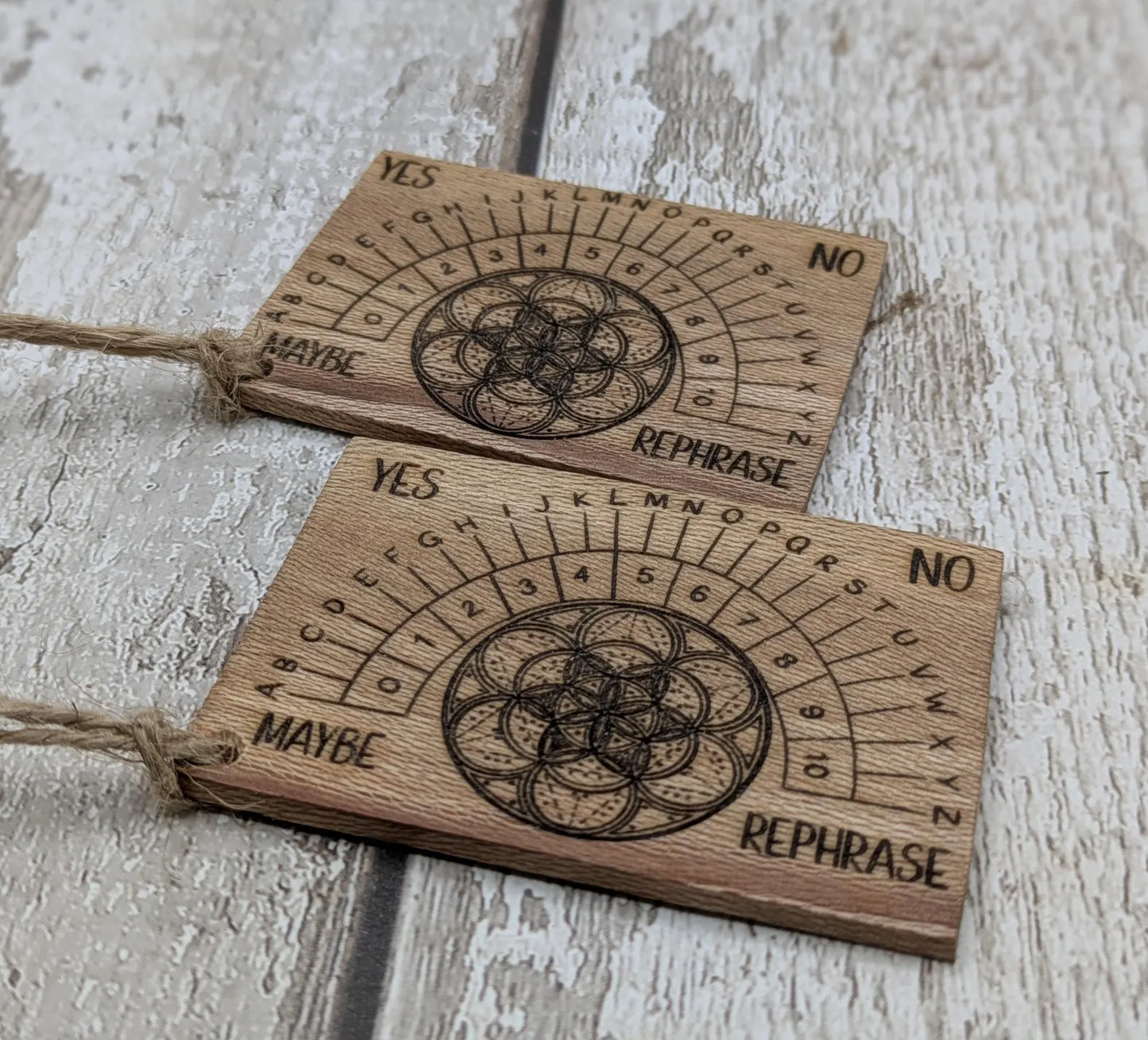 Lace wood pendulum divination board, travel sized.