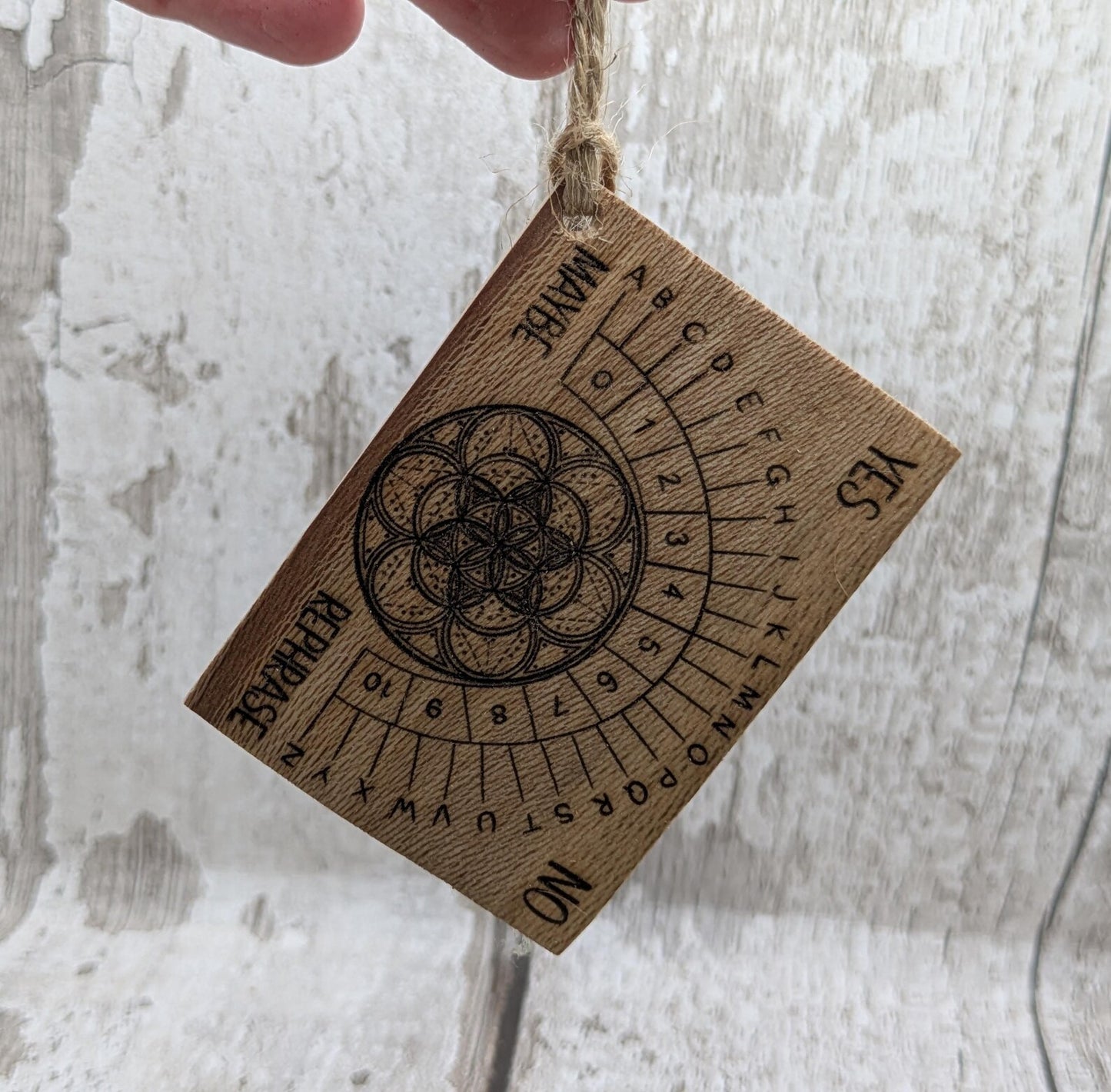 Lace wood pendulum divination board, travel sized.