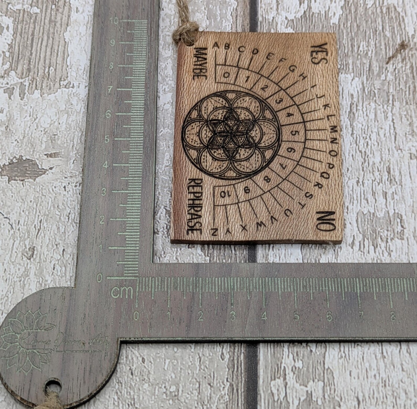 Lace wood pendulum divination board, travel sized.