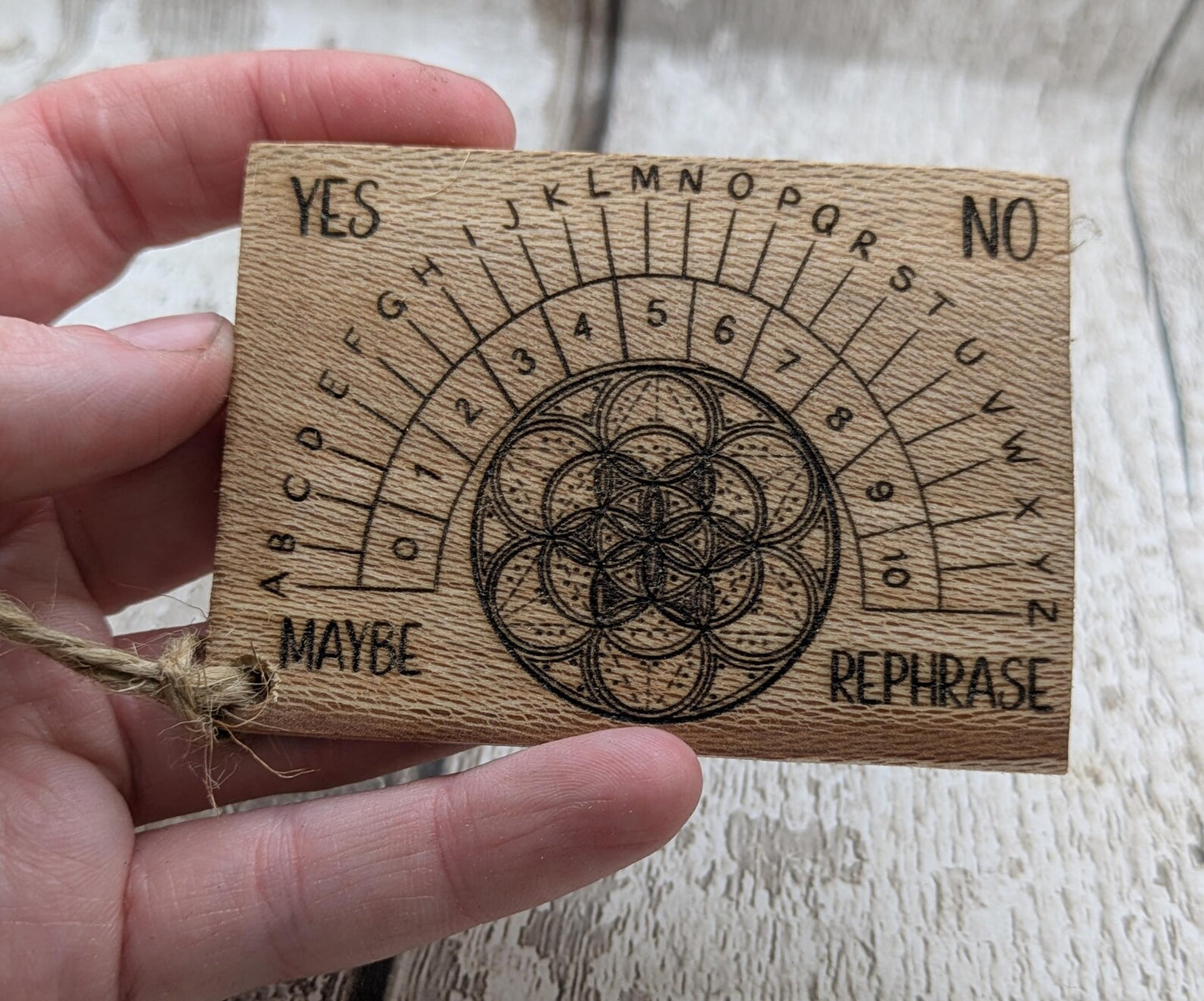 Lace wood pendulum divination board, travel sized.
