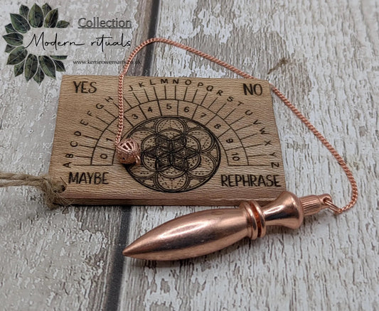 Lace wood pendulum divination board, travel sized.