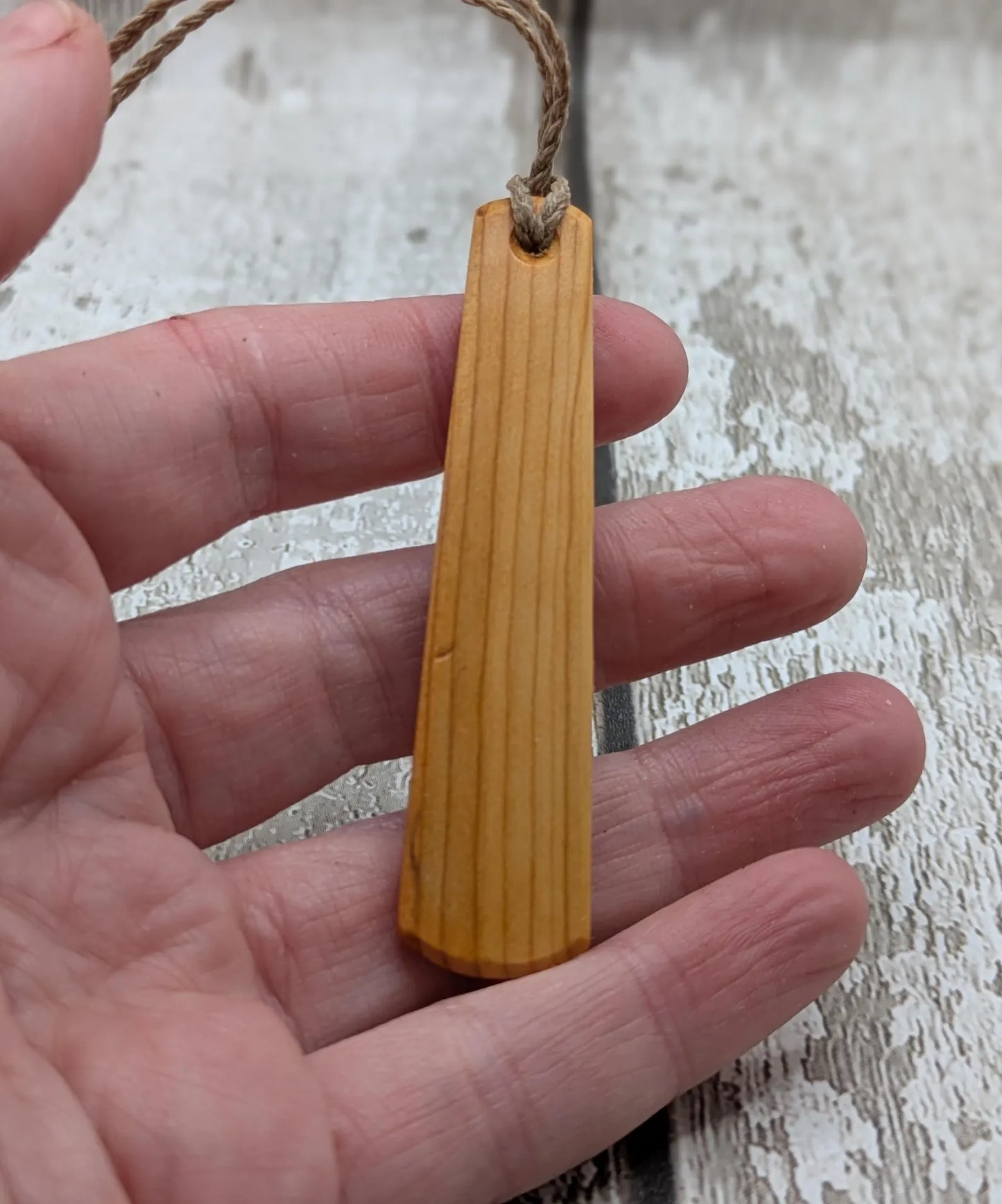 Yew wood roimata drop pendant with te reo māori “He kaha ahau”, I am strong affirmation.