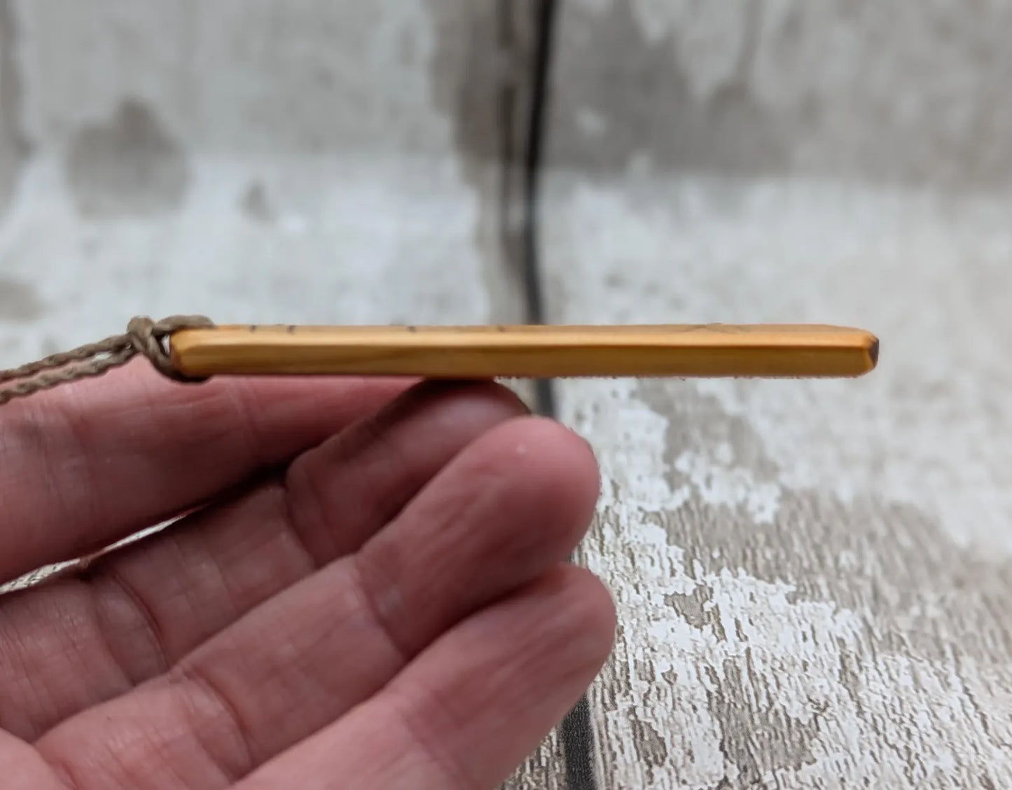 Yew wood roimata drop pendant with te reo māori “He kaha ahau”, I am strong affirmation.