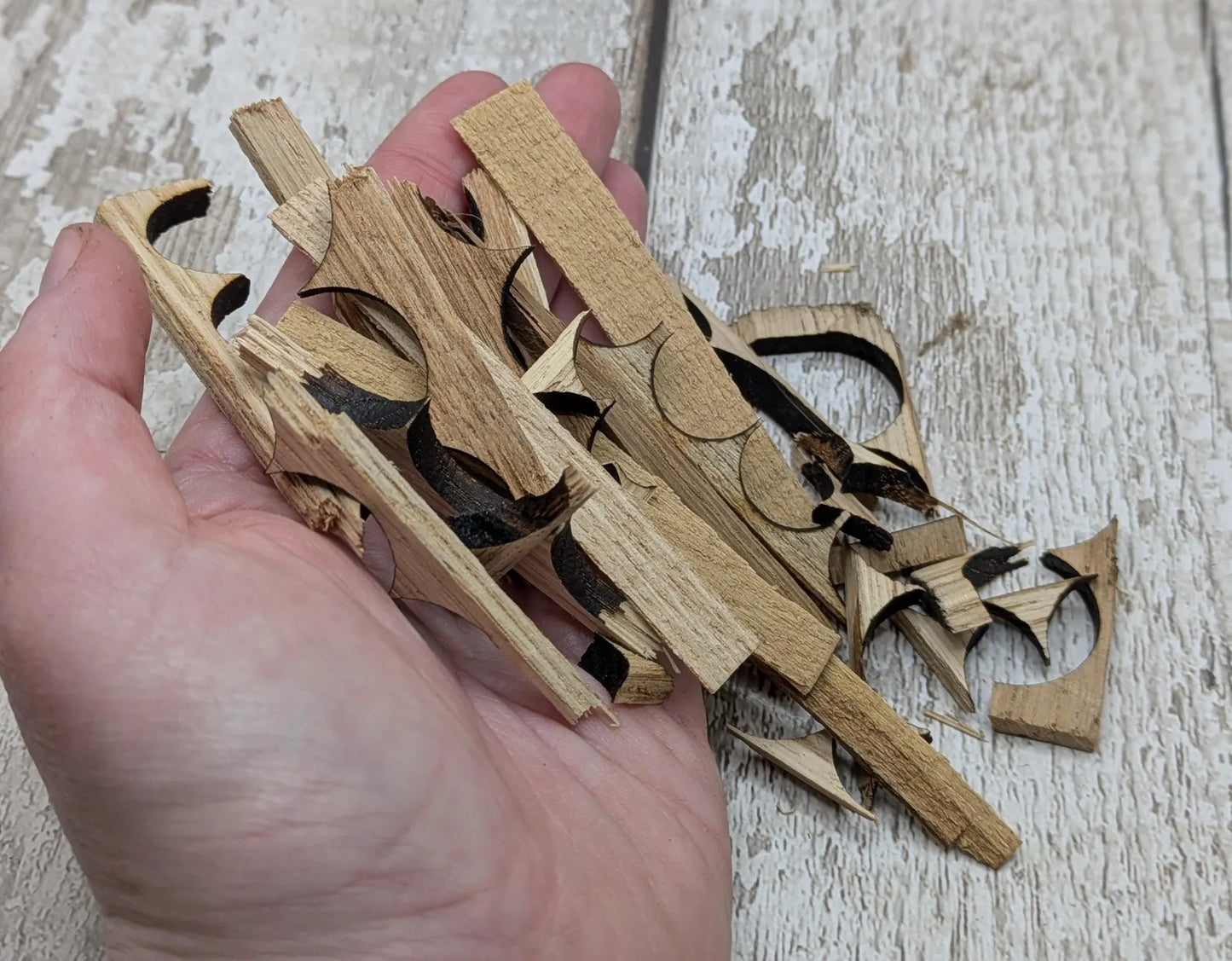 Sweet chestnut laser offcuts, for spells and rituals, modelling or camp emergency kits.
