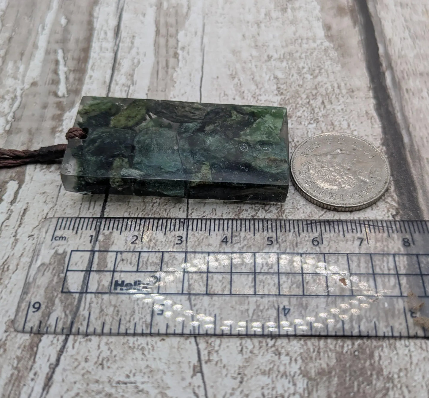 Mixed Pounamu Jade Chip Pendant – New Zealand Greenstone in Resin, Māori Inspired Necklace.