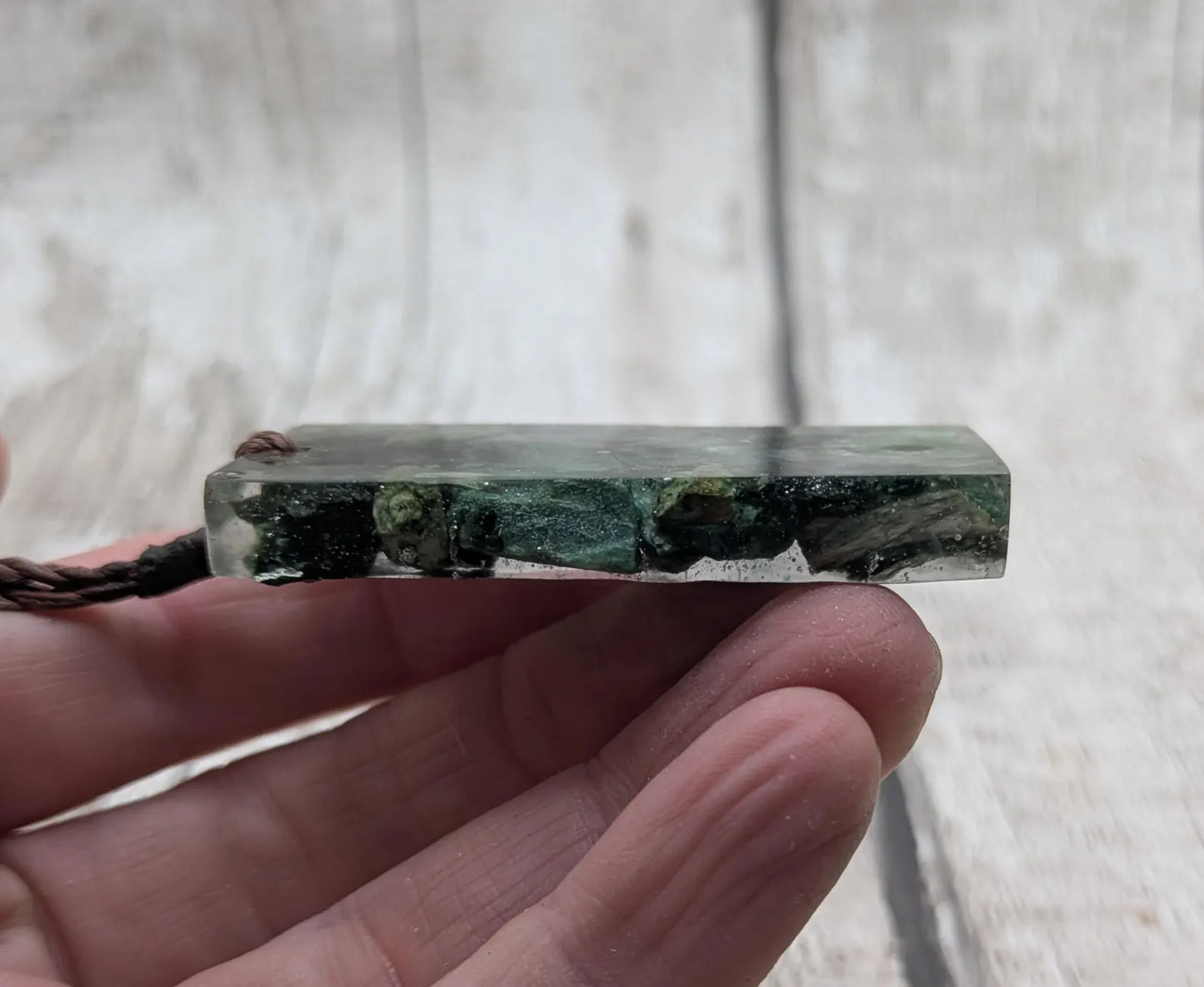 Mixed Pounamu Jade Chip Pendant – New Zealand Greenstone in Resin, Māori Inspired Necklace.