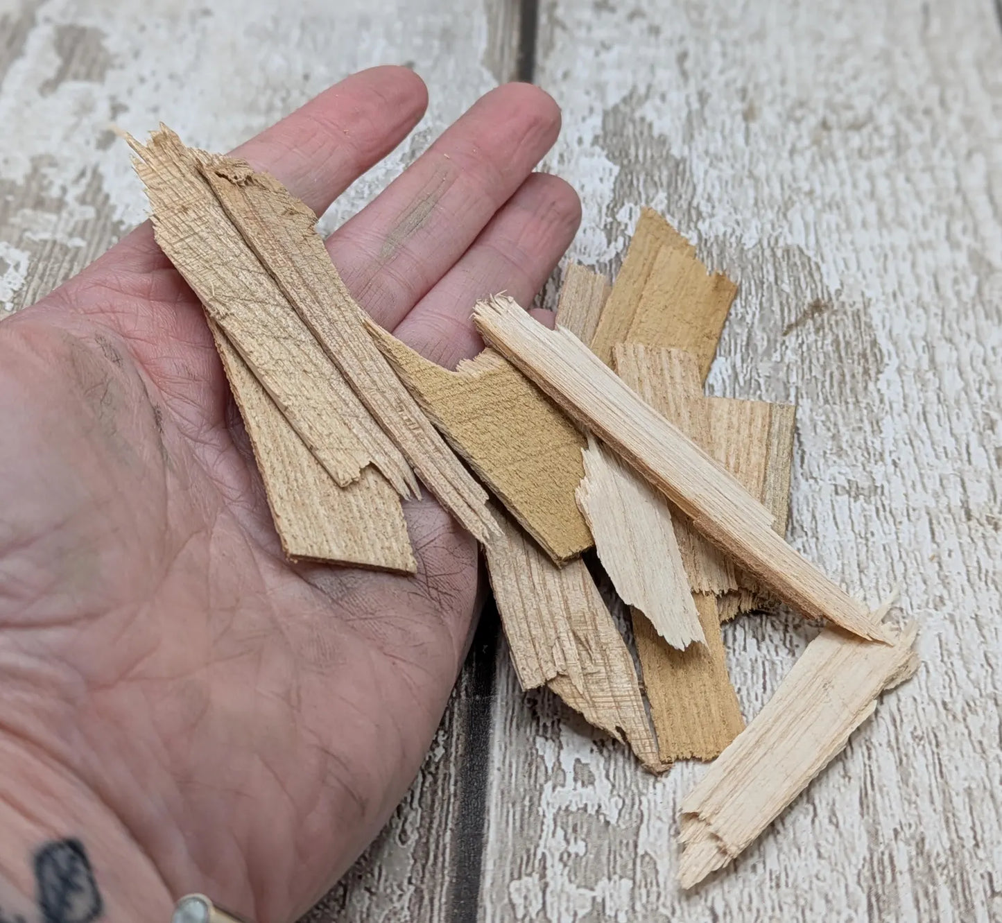 Sweet chesnut wood broken veener pieces for spell and ritual or camping kits.