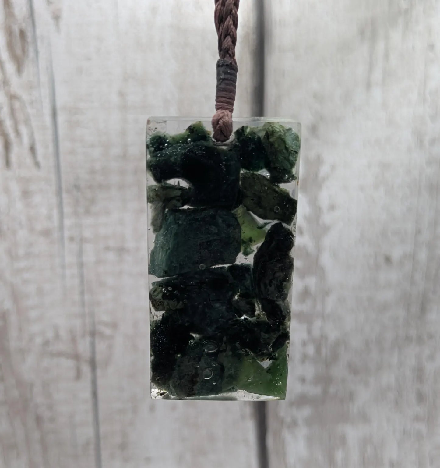 Mixed Pounamu Jade Chip Pendant – New Zealand Greenstone in Resin, Māori Inspired Necklace.
