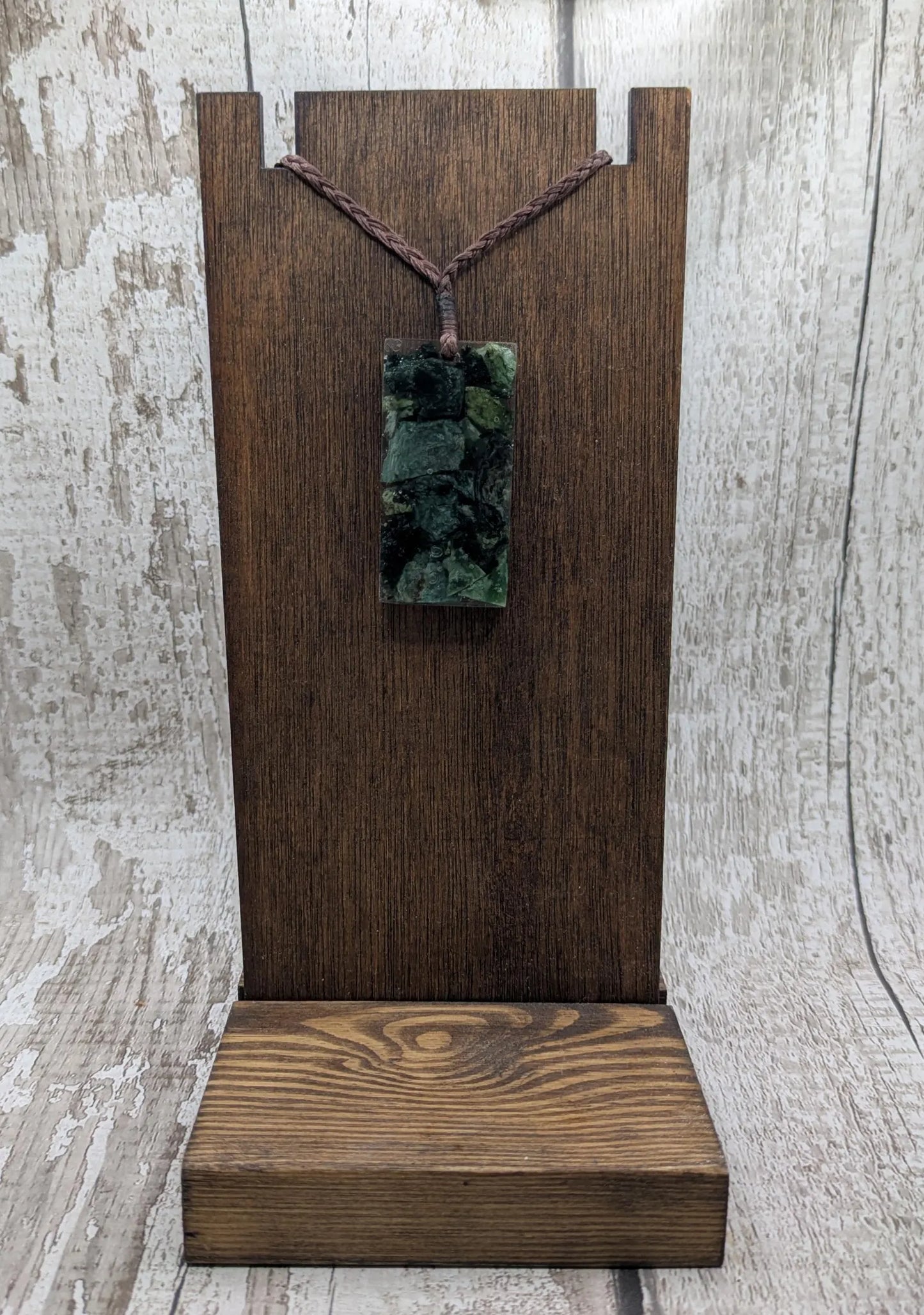 Mixed Pounamu Jade Chip Pendant – New Zealand Greenstone in Resin, Māori Inspired Necklace.