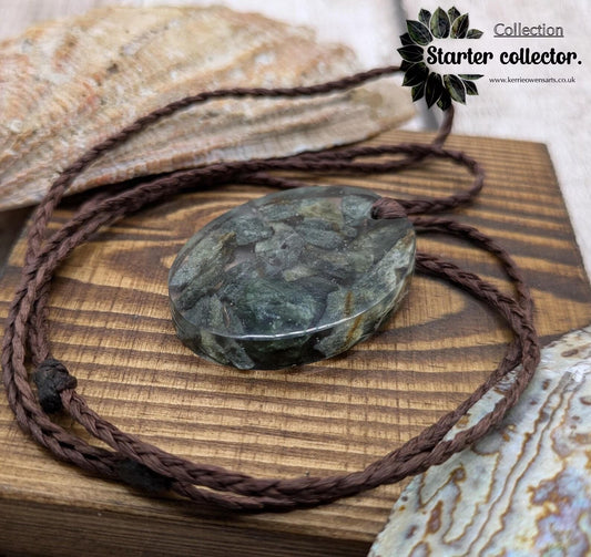 Mixed Pounamu Jade Chip Pendant – New Zealand Greenstone in Resin, Māori Inspired Necklace.